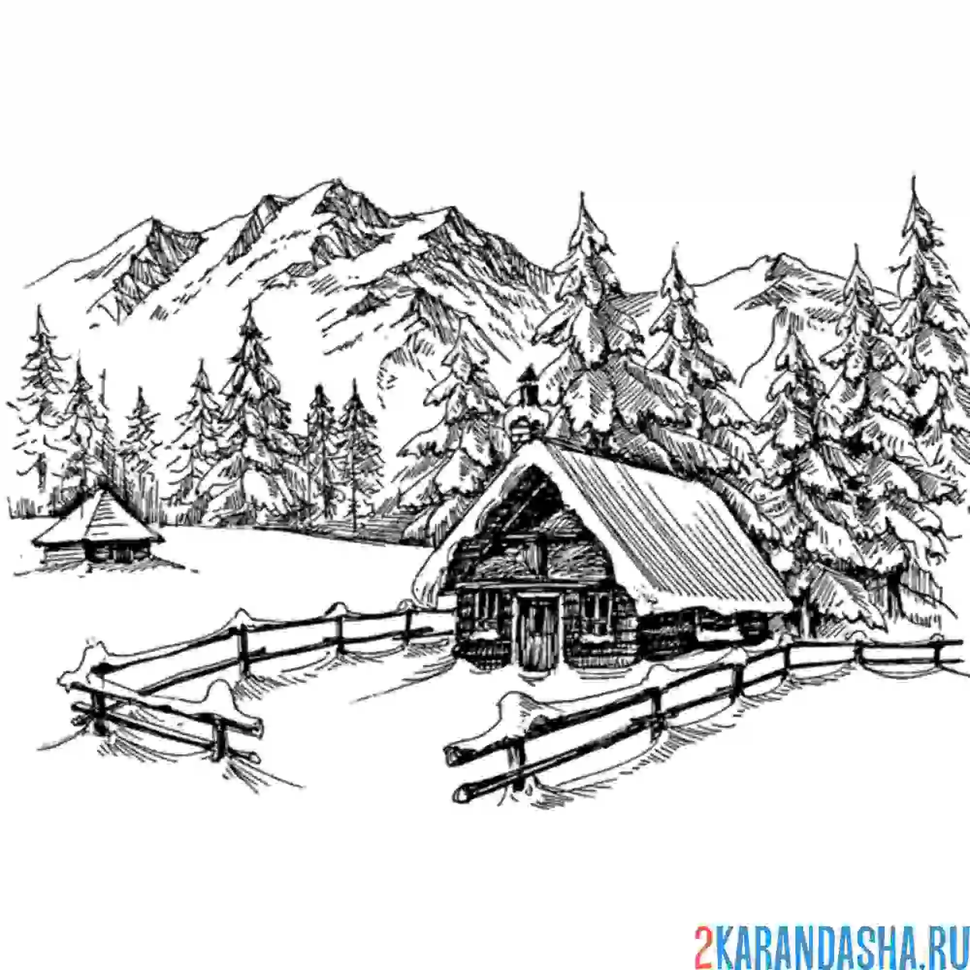 Раскраска дом лесничего в лесу