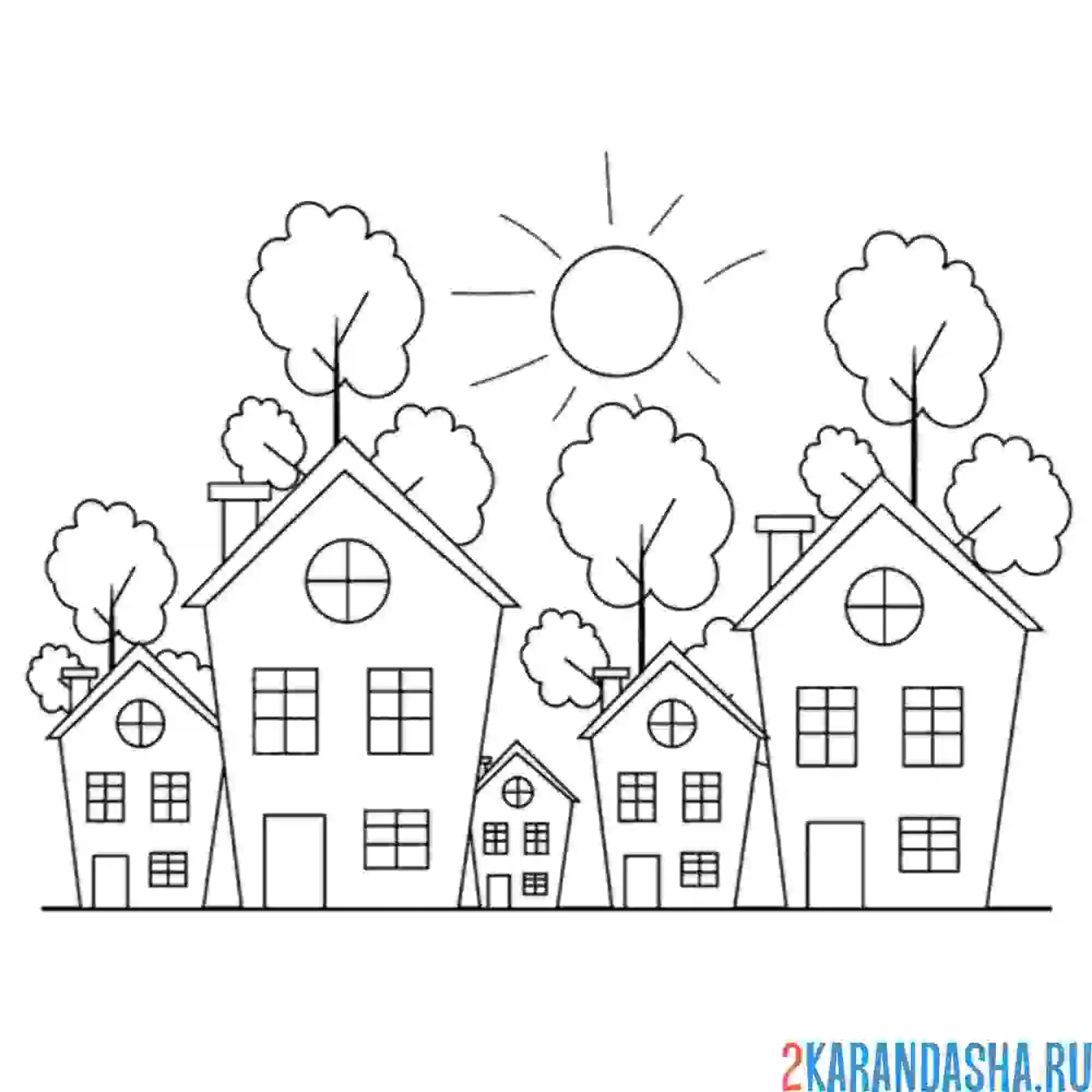 Раскраска улица из домов