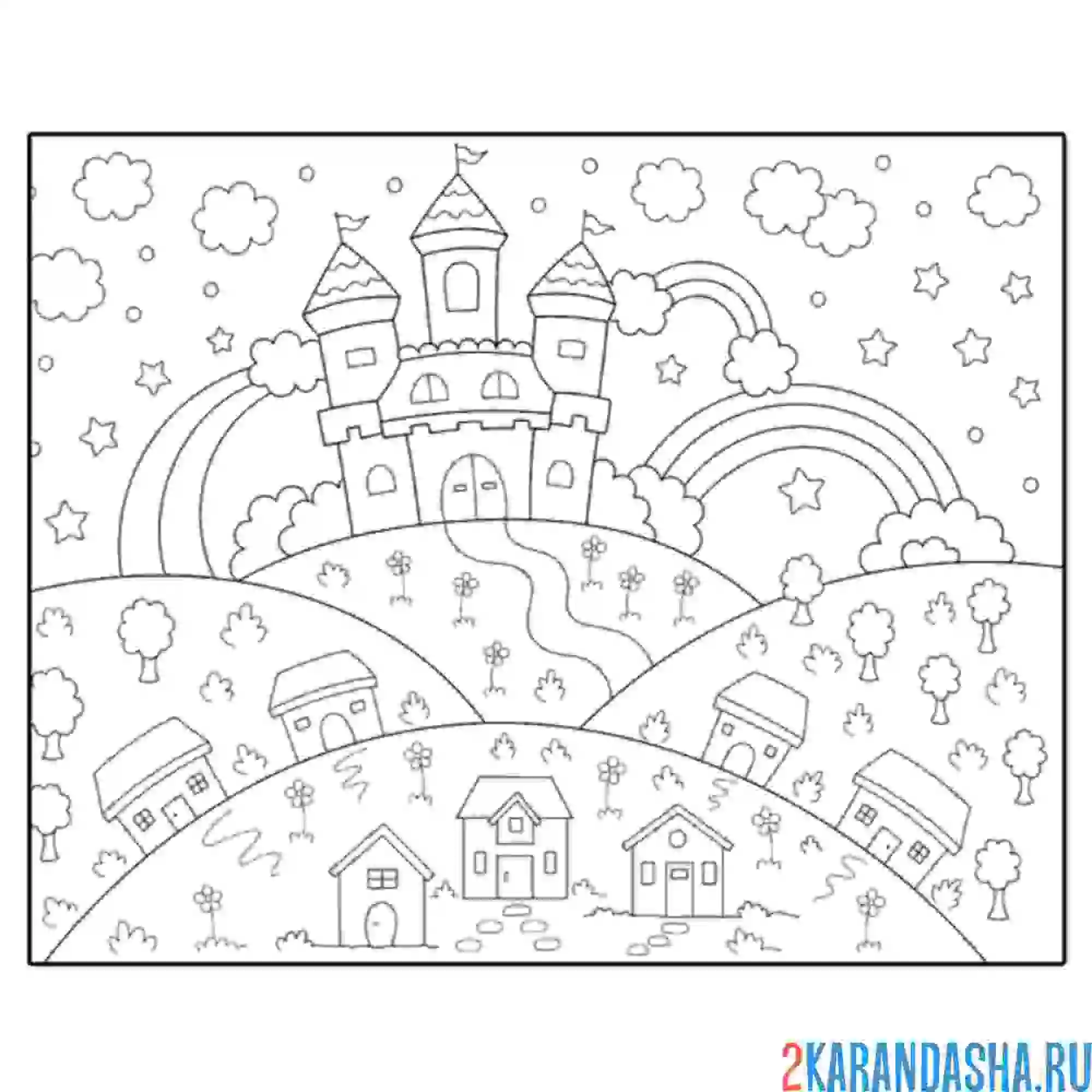 Раскраска город с замком