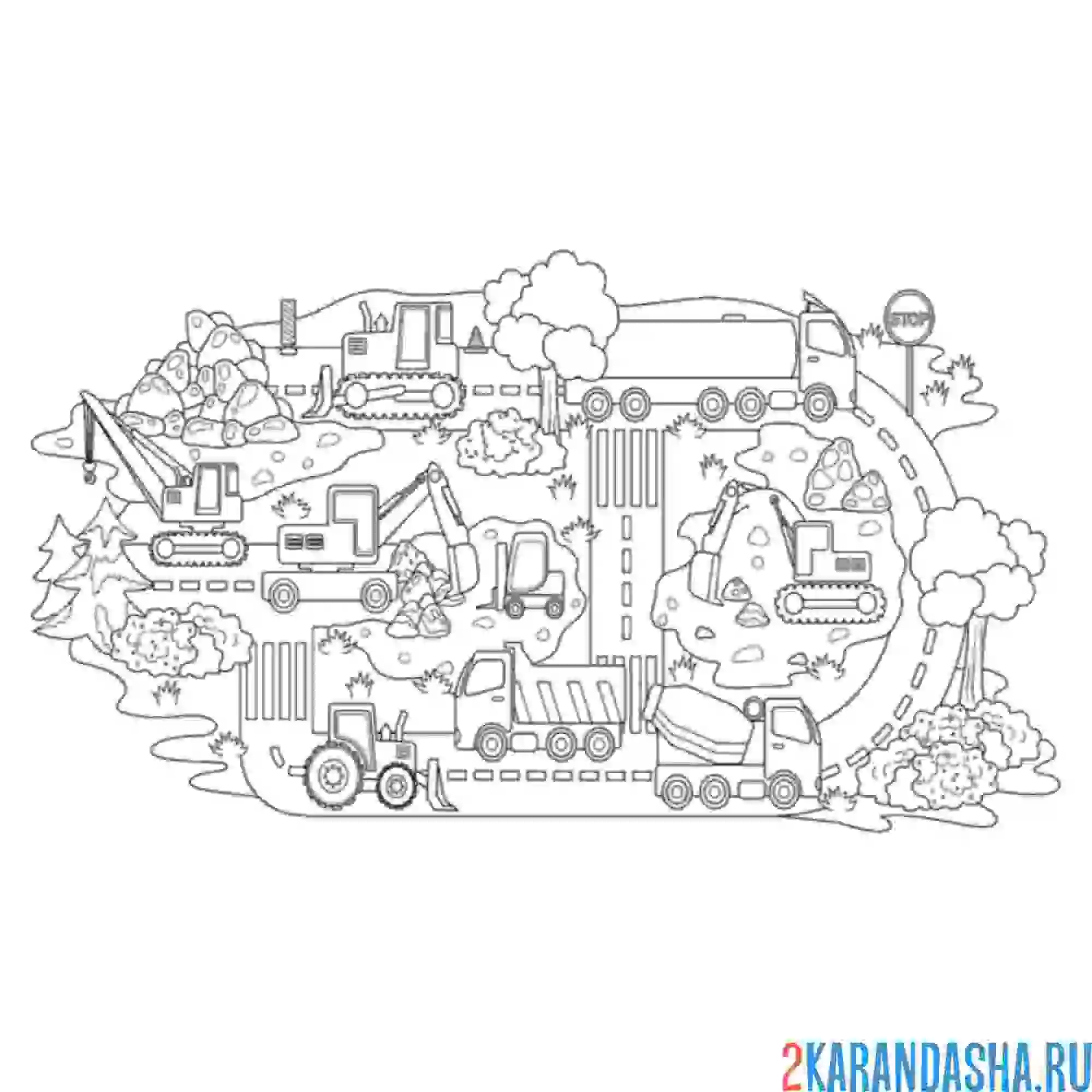 Раскраска рабочая техника в городе