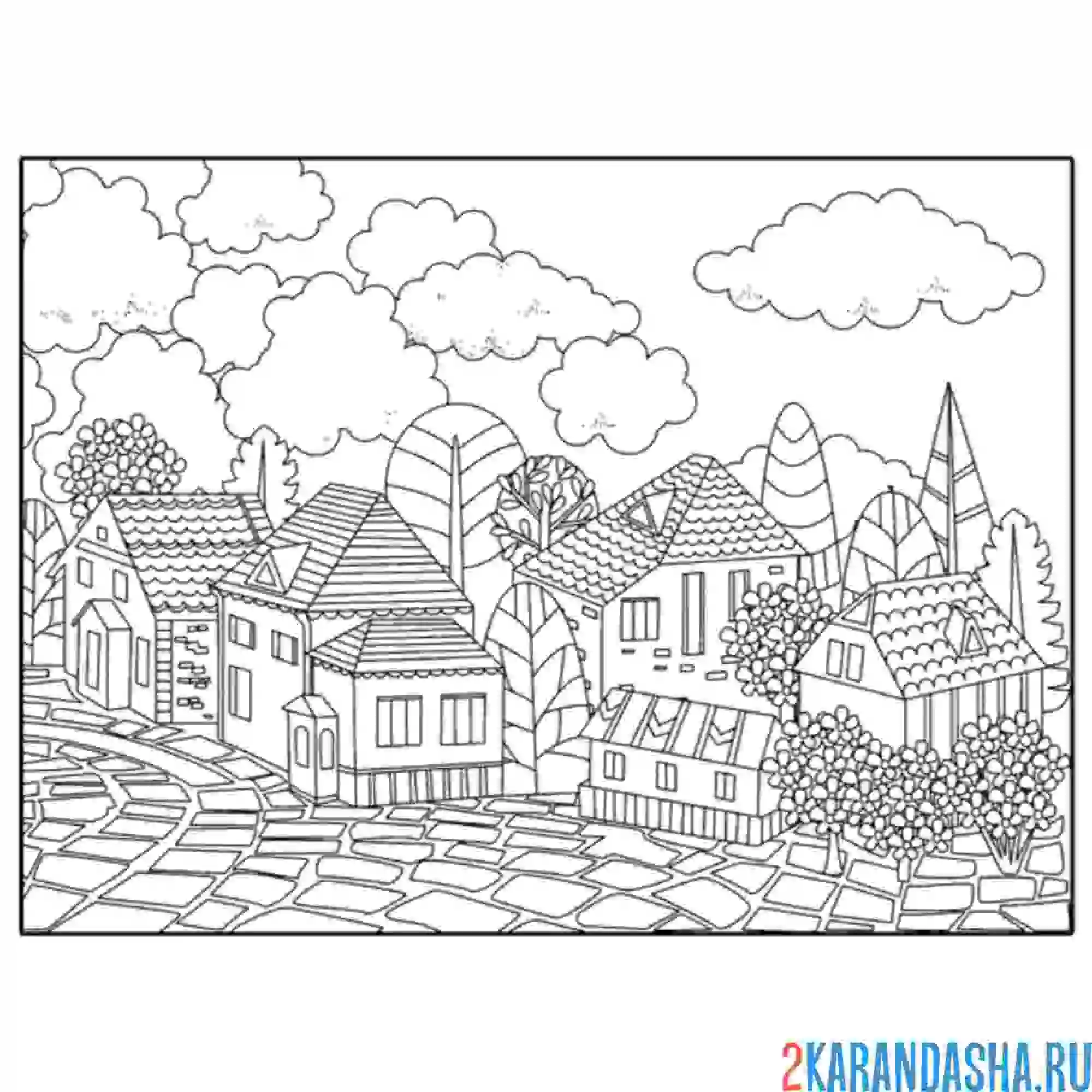 Раскраска весенний город