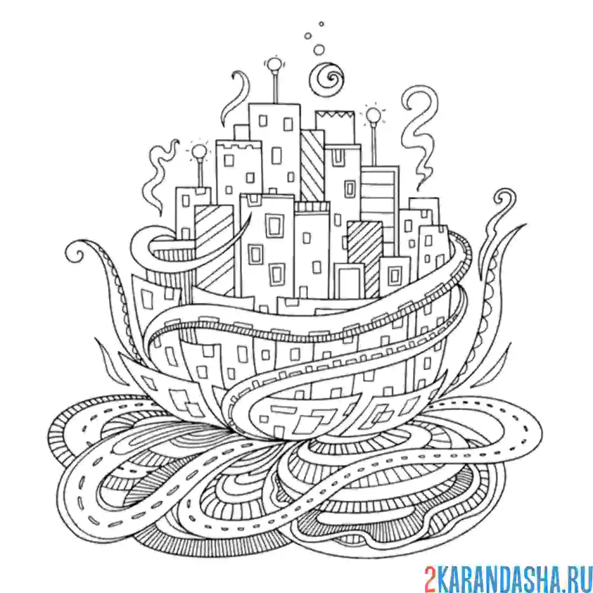 Раскраска цветущий город