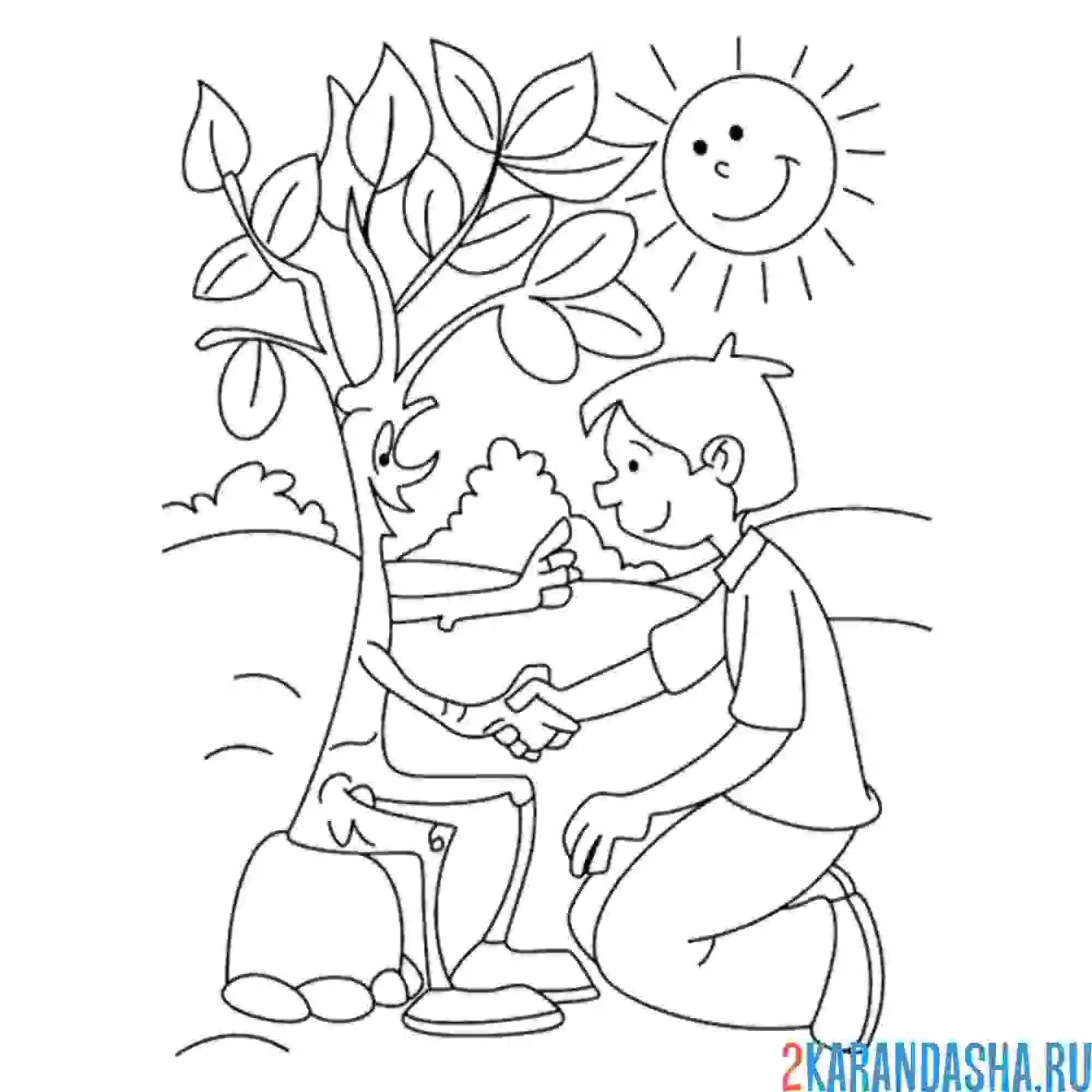 Раскраска человек, дружи с лесом