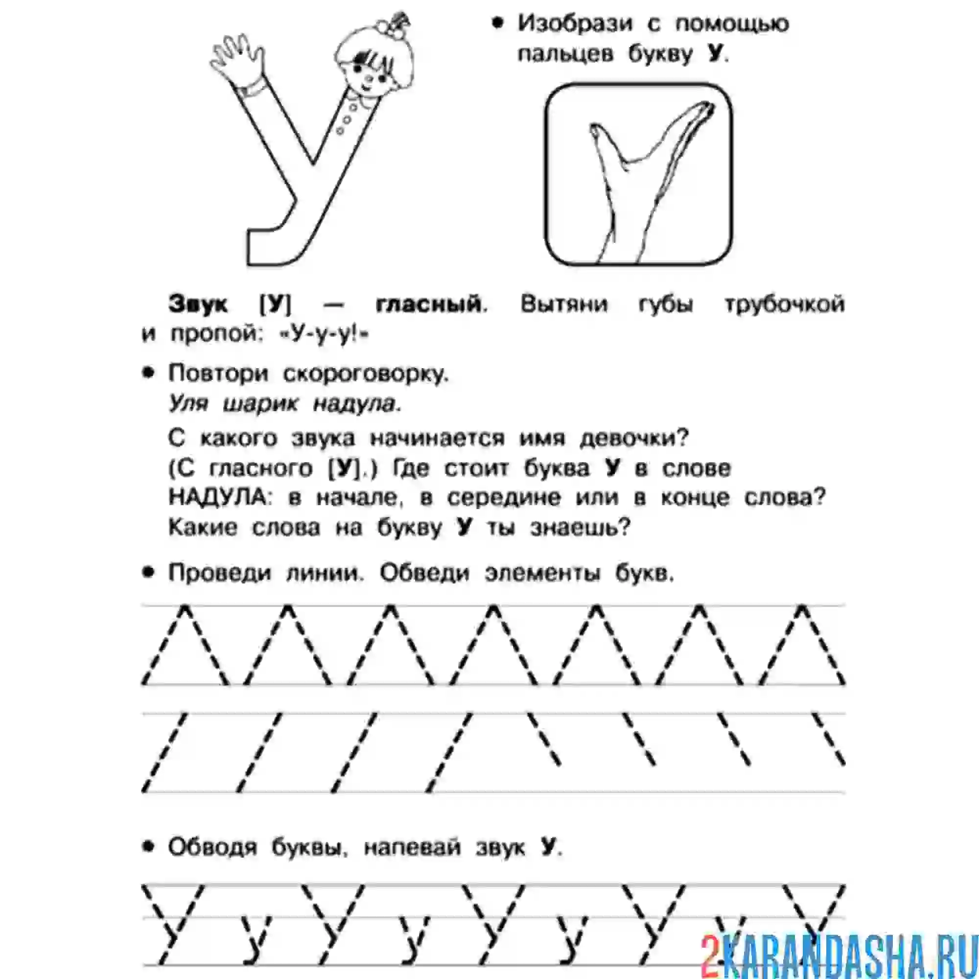 Раскраска буквы у по линия пропись