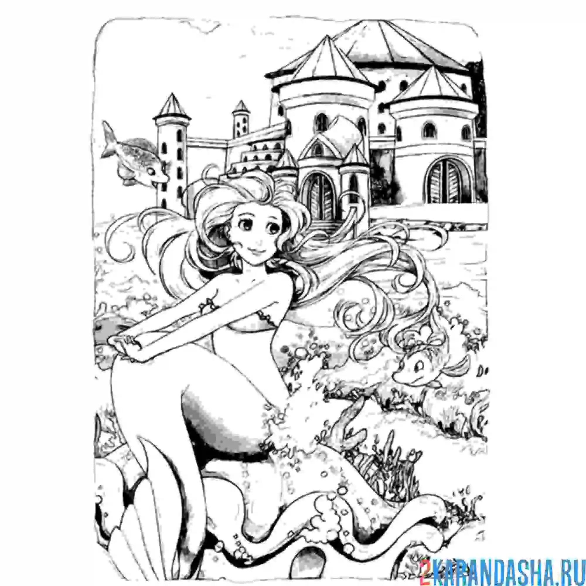 Раскраска русалка на берегу