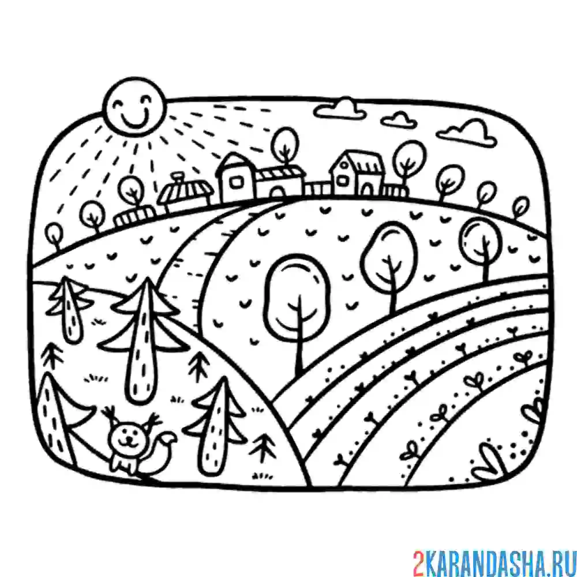 Раскраска лесной пейзаж