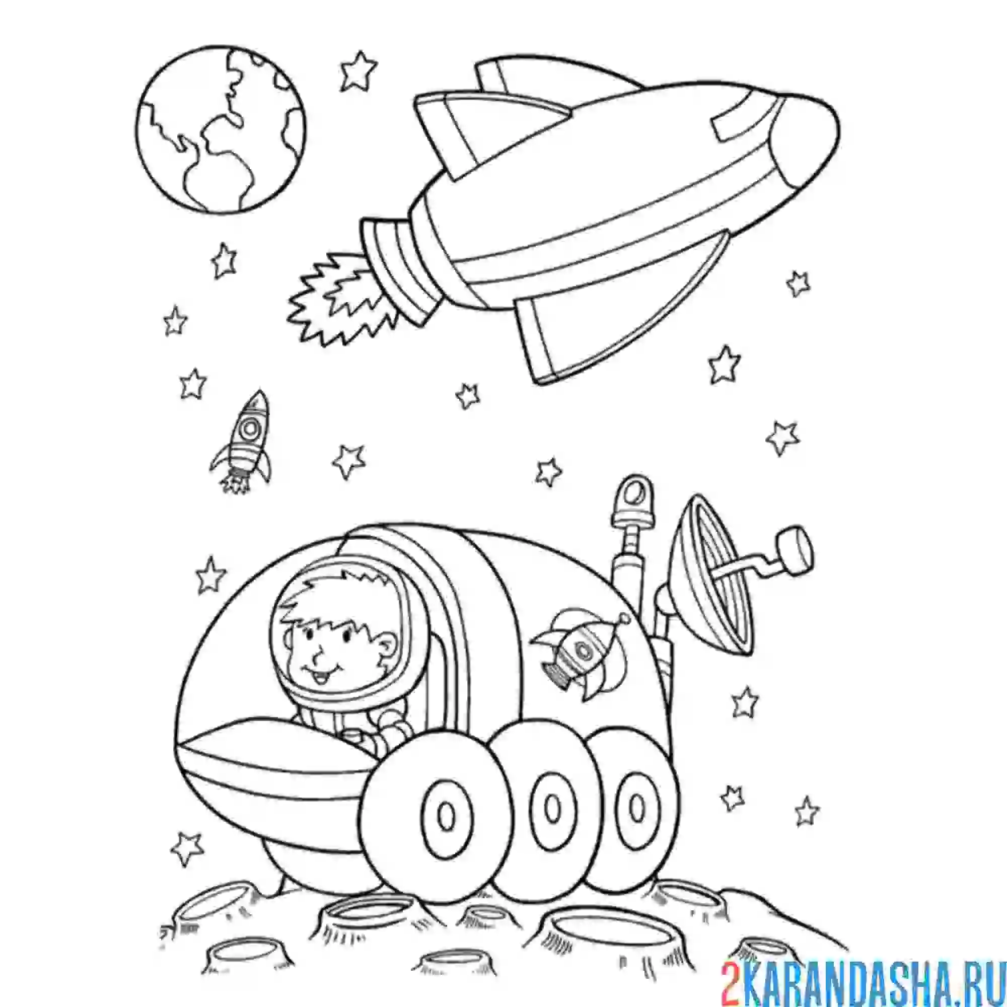 Раскраска луноход с космонавтом