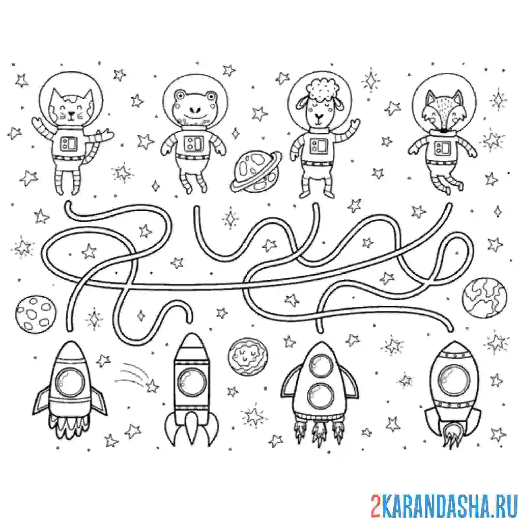 Раскраска космический лабиринт