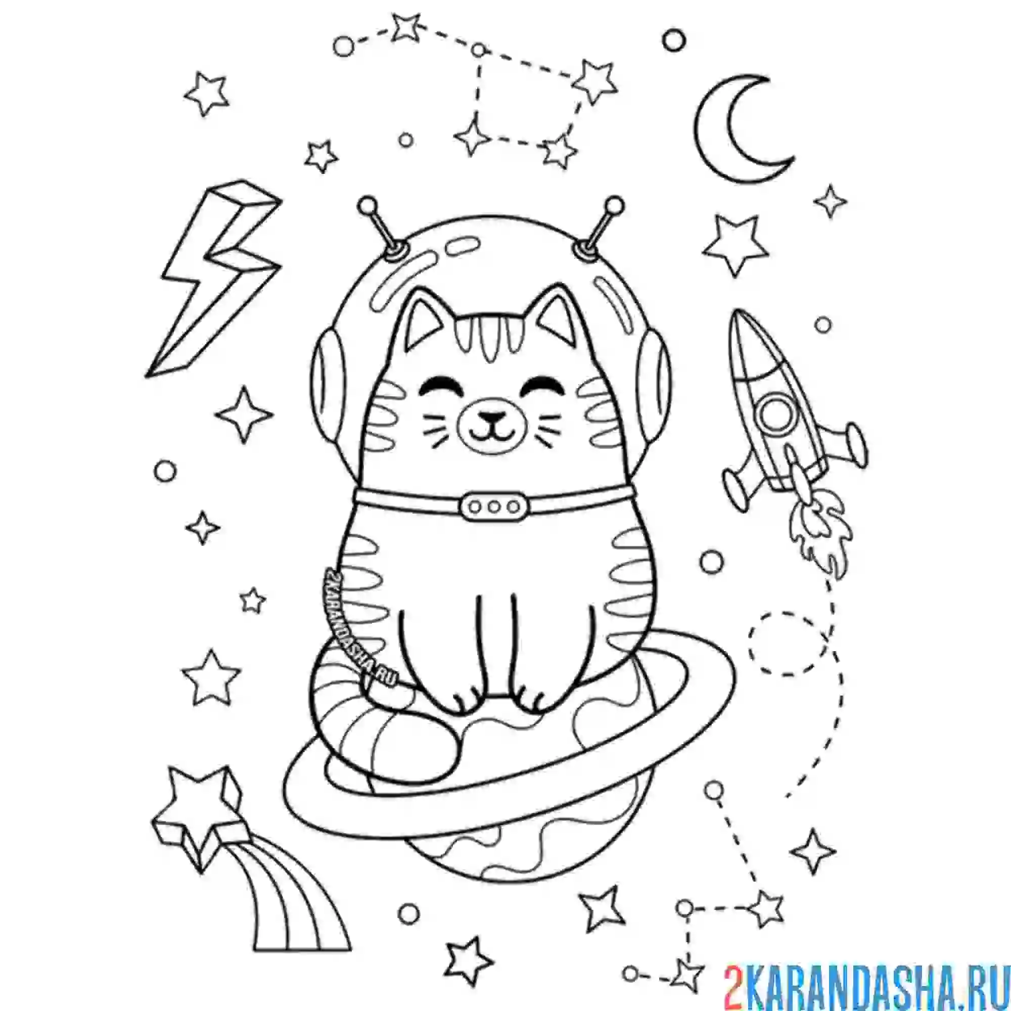 Раскраска кот-космонавт