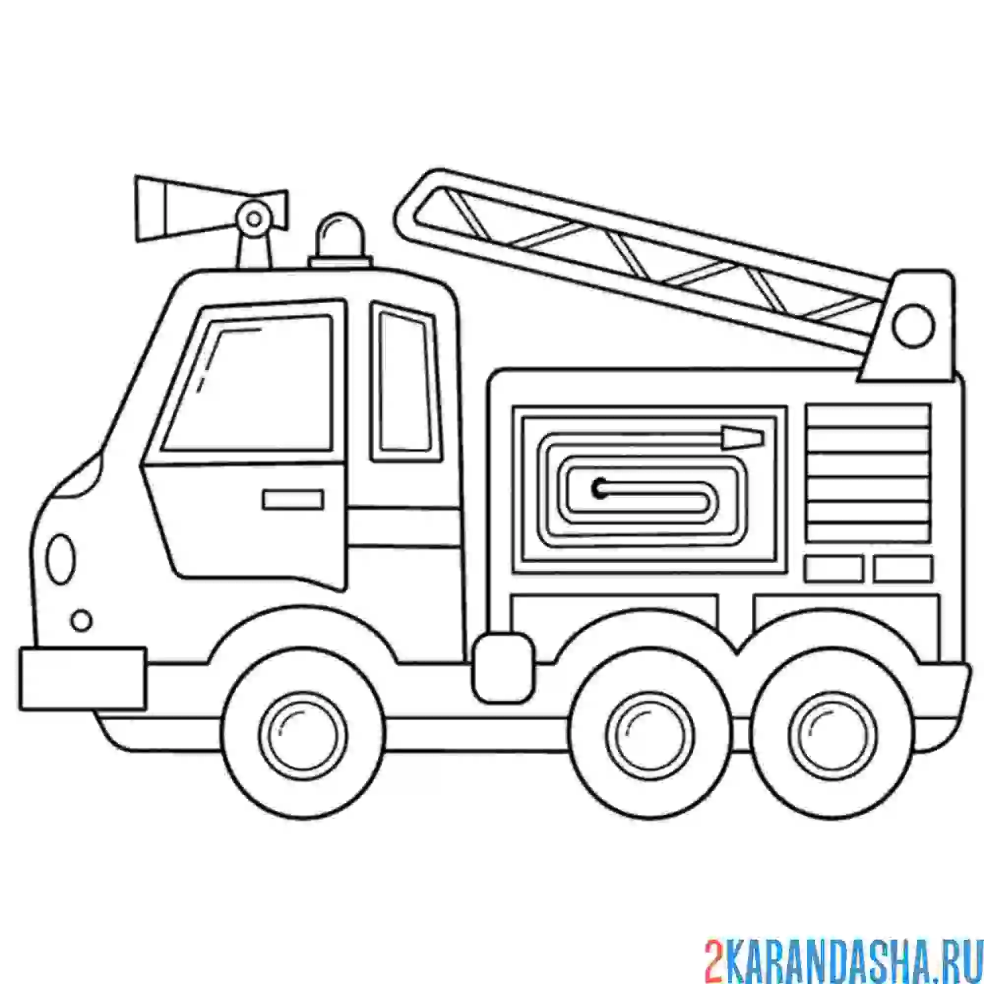 Раскраска пожарная машина с длинной лестницей