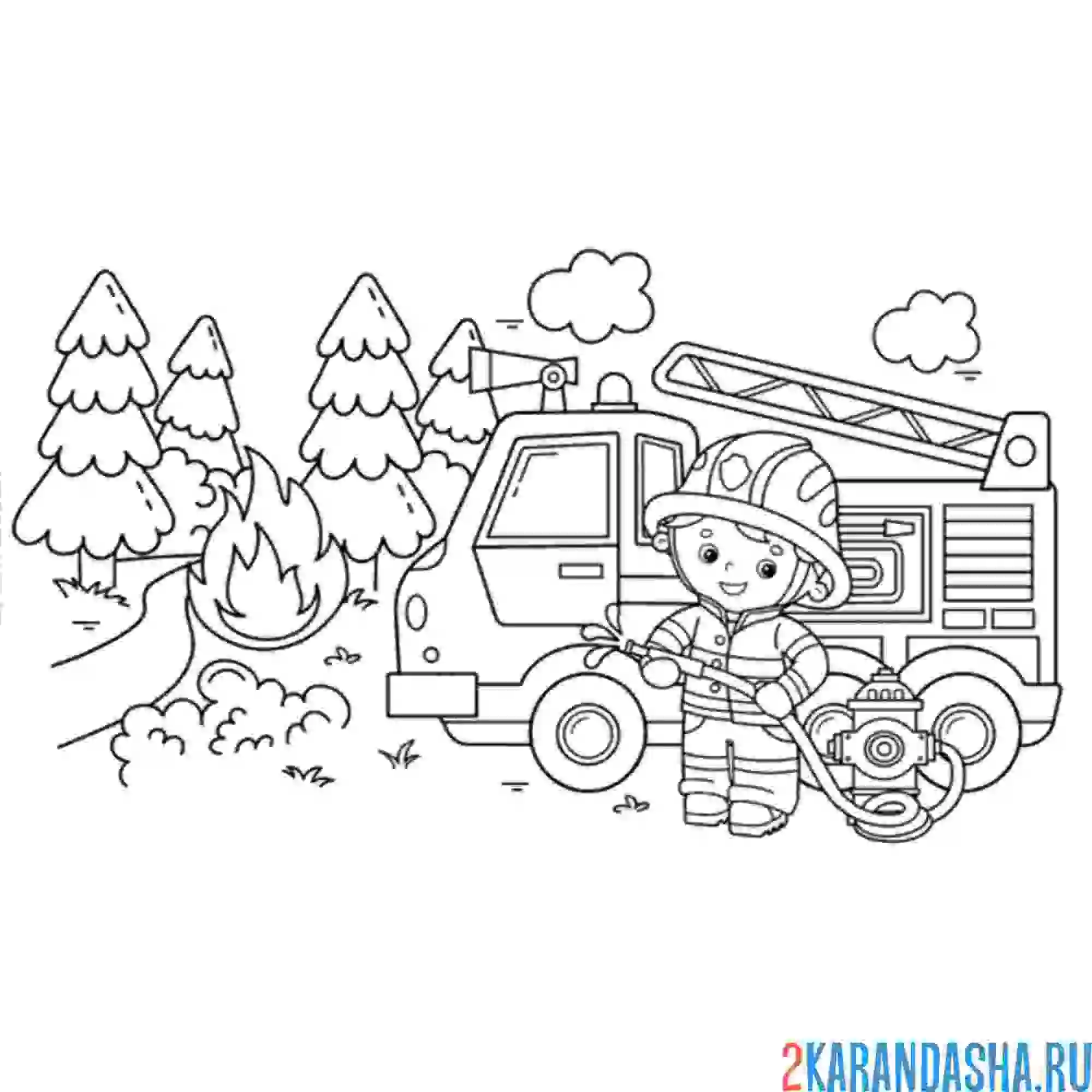 Раскраска пожар в лесу огонь