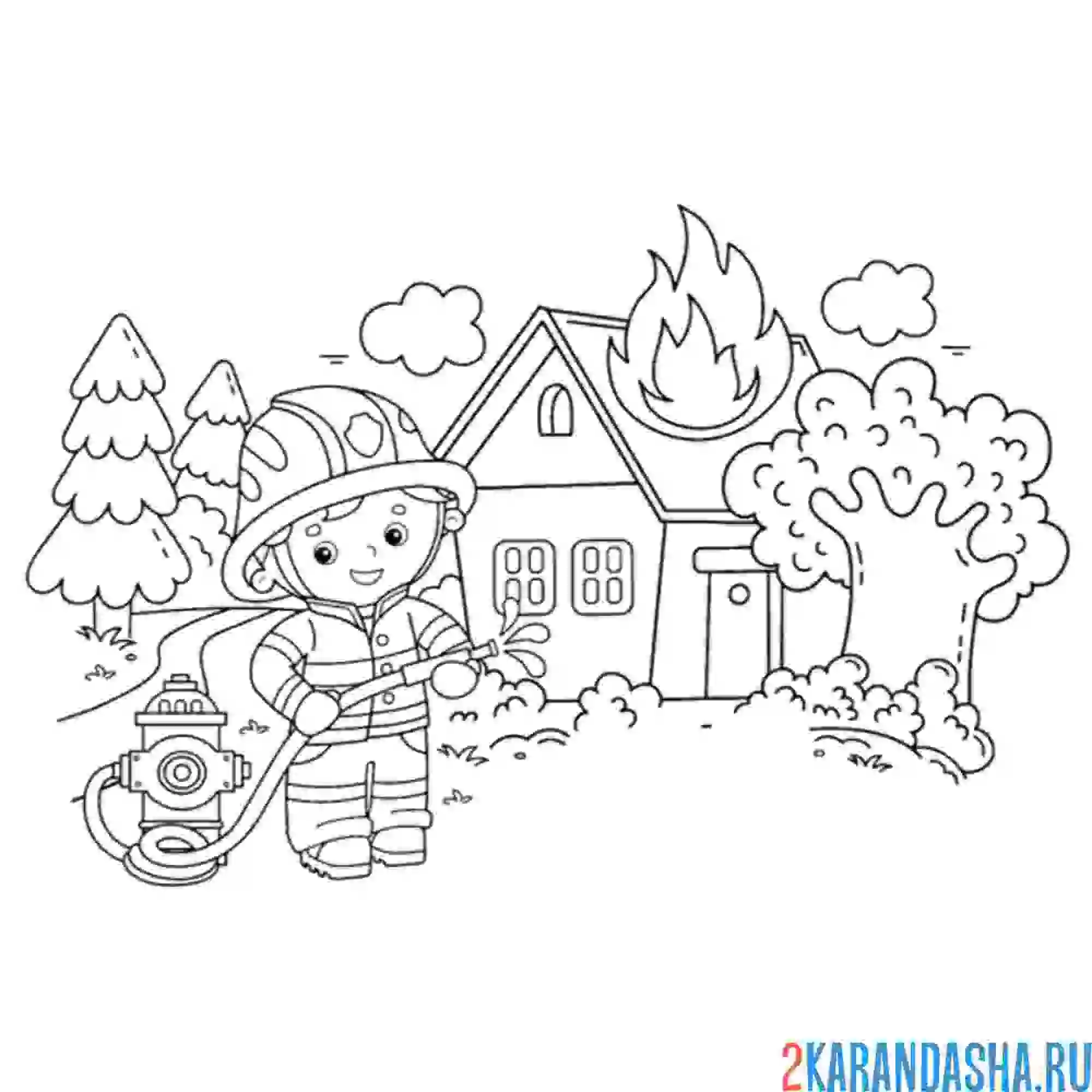 Раскраска огонь бушует в лесу