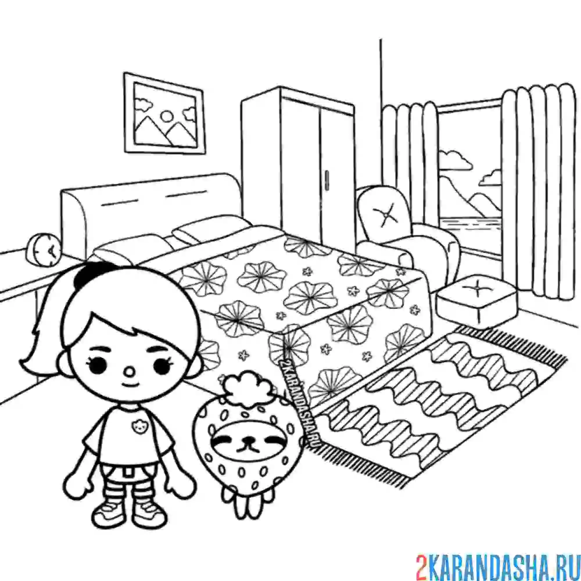 Раскраска спальня мебель тока бока