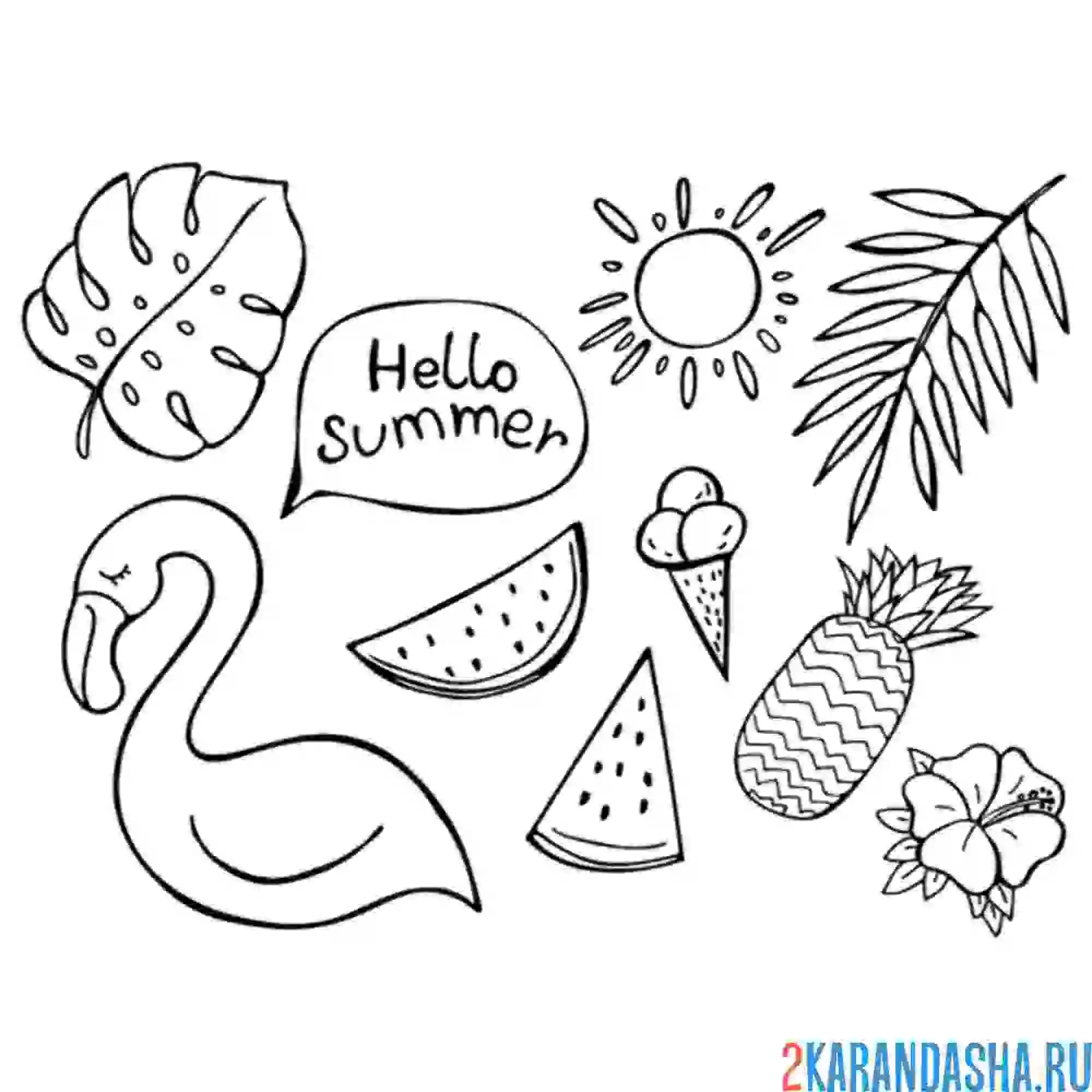 Раскраска набор лета с фламинго