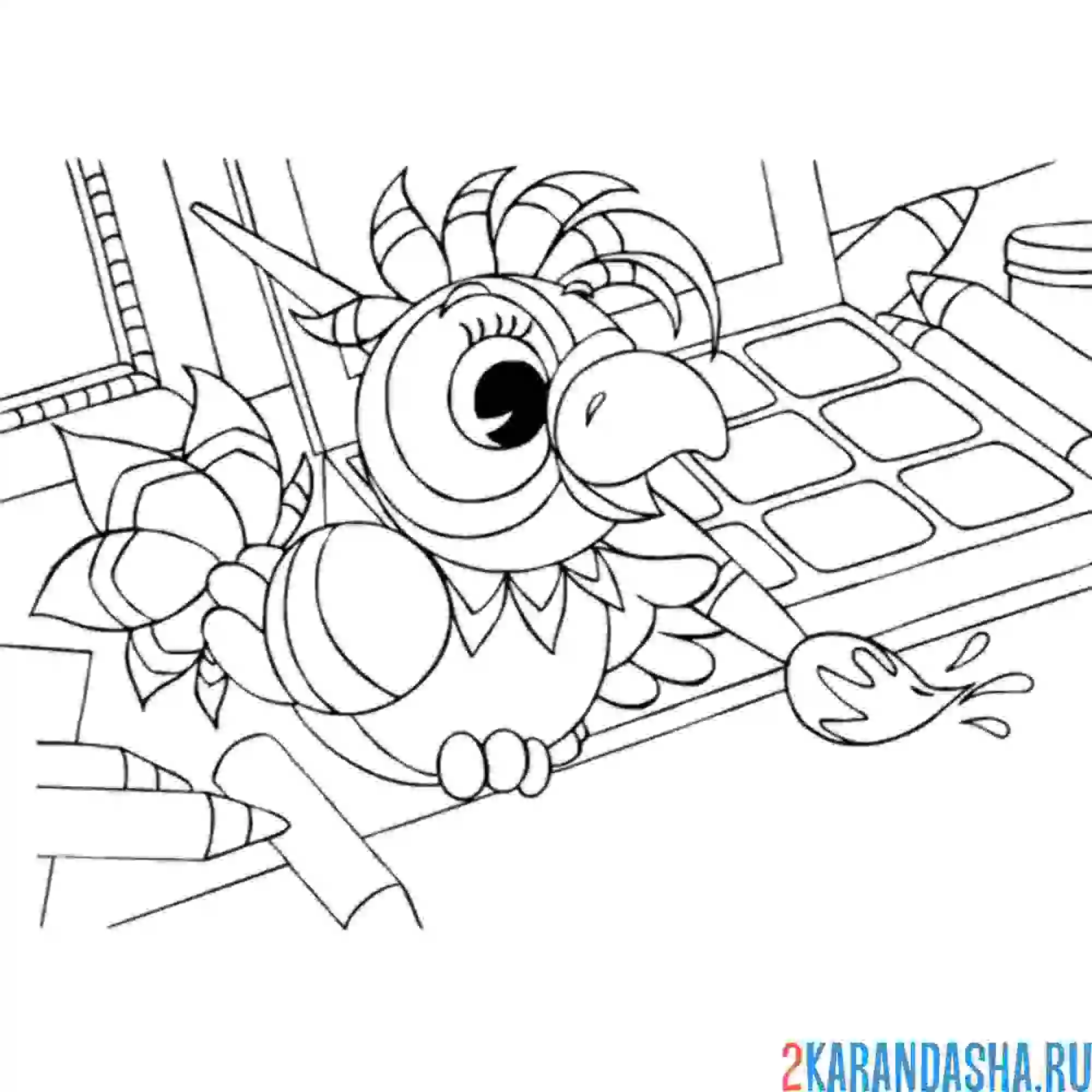 Раскраска попугай художник