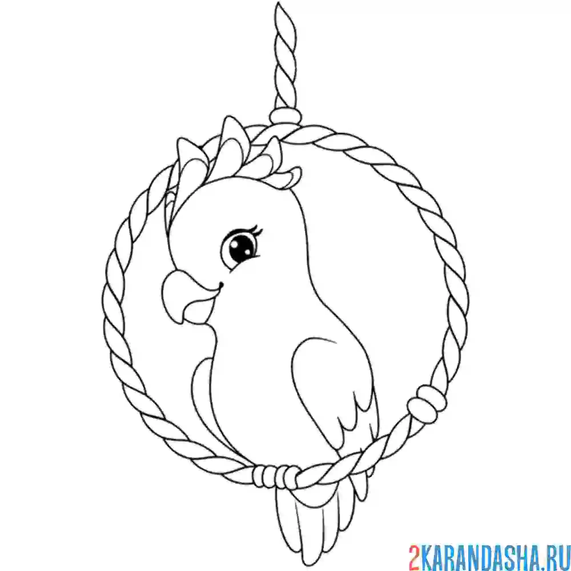 Раскраска девочка-попугай в кольце