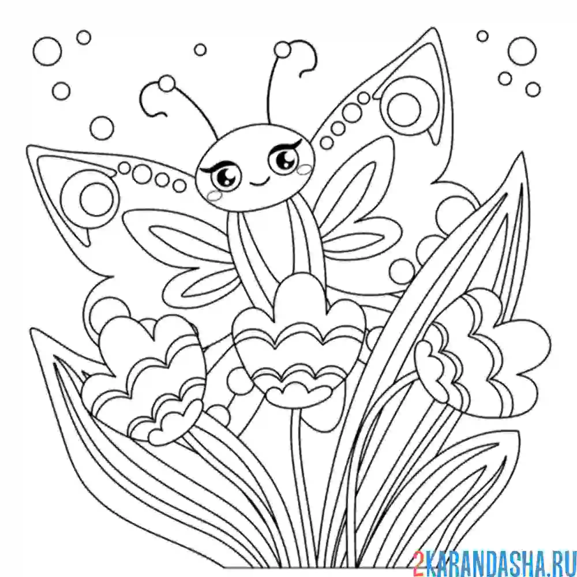 Раскраска бабочка в цветках