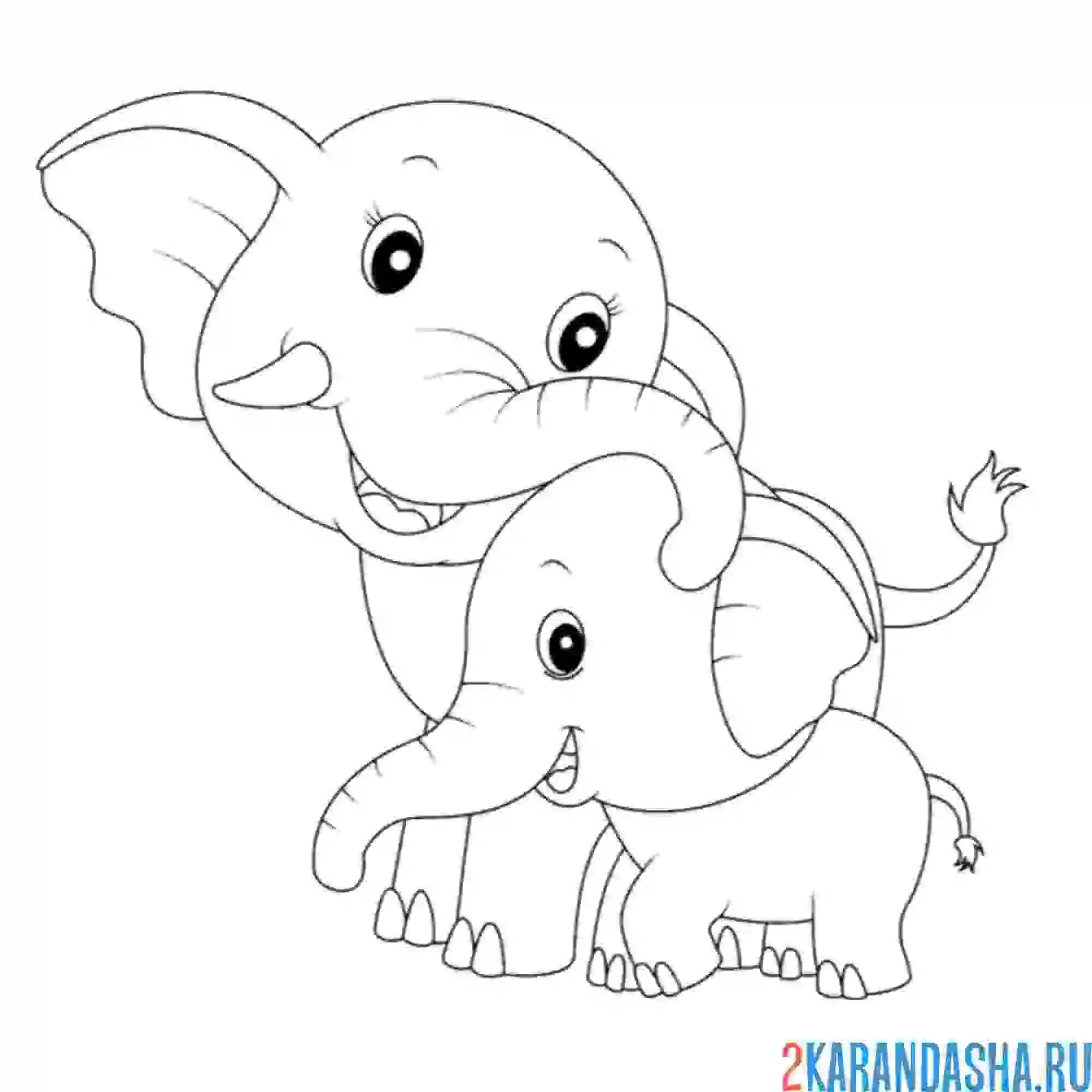Раскраска слон мама и малыш слоненок