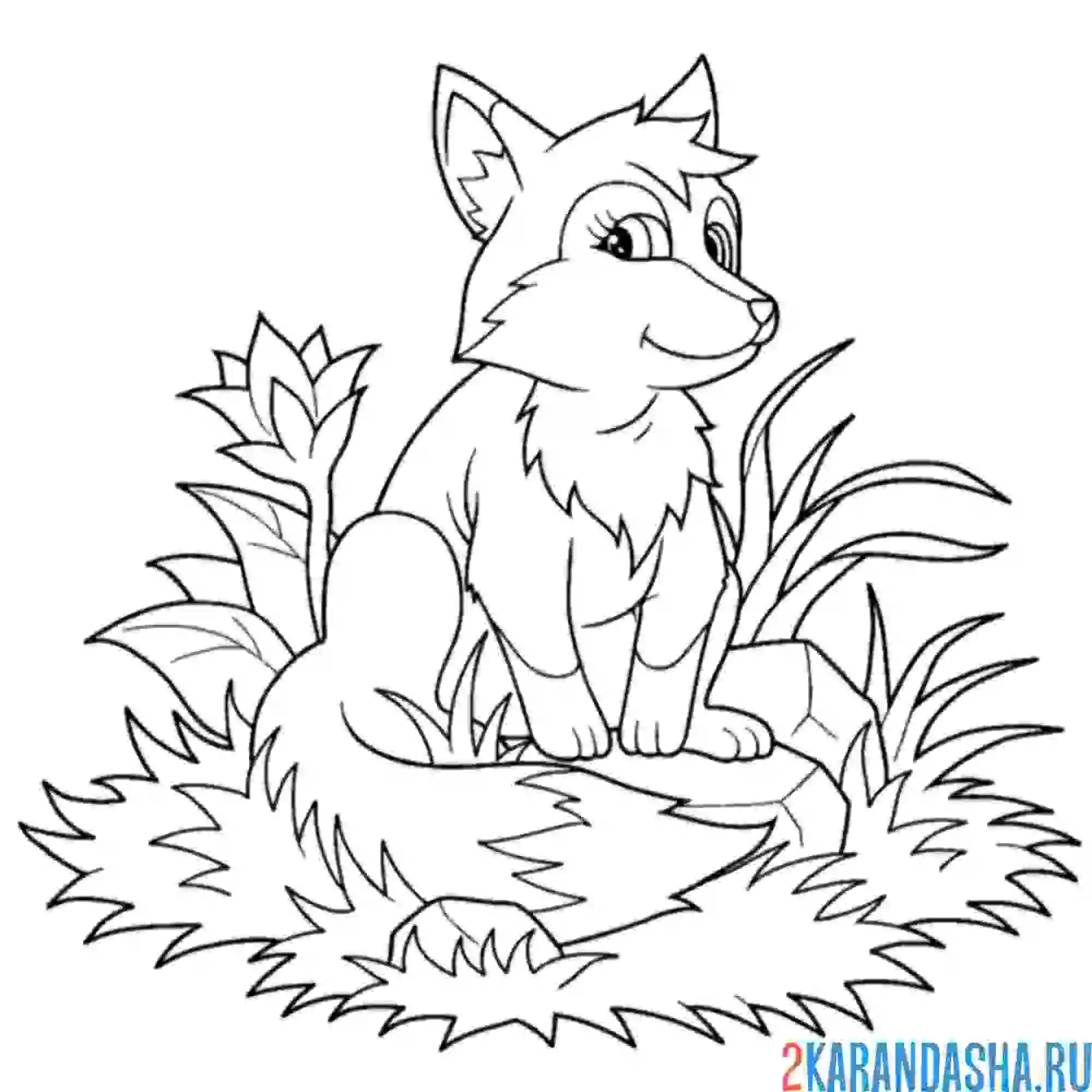 Раскраска лиса в тарве
