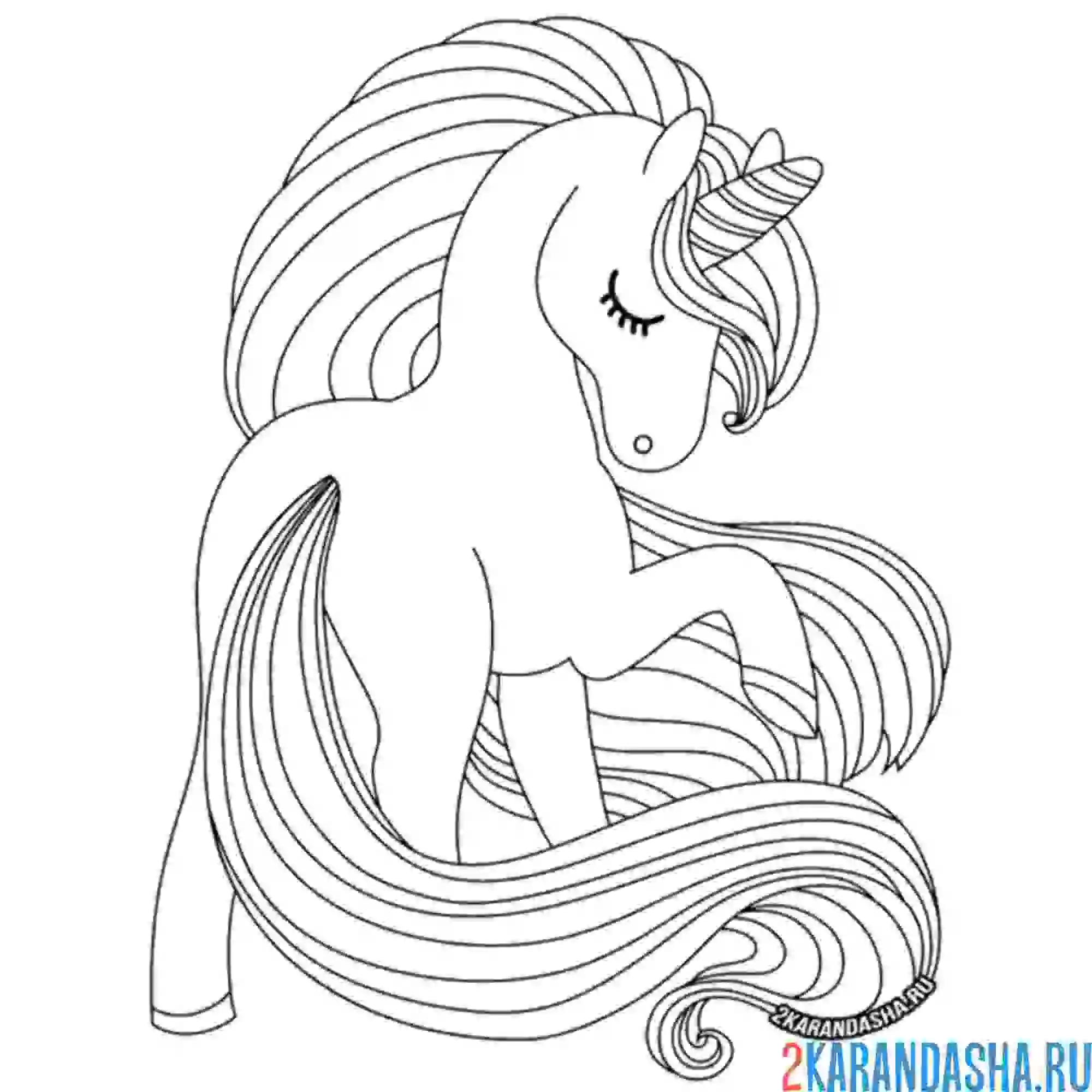 Раскраска шикарная грива единорога