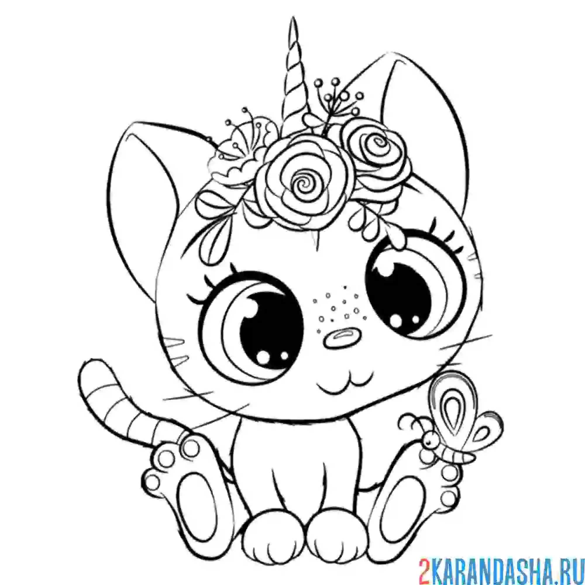 Раскраска котик-единорог