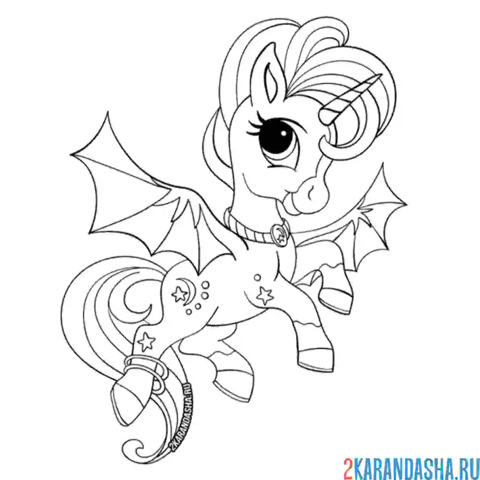 Раскраска единорог летучая мышь