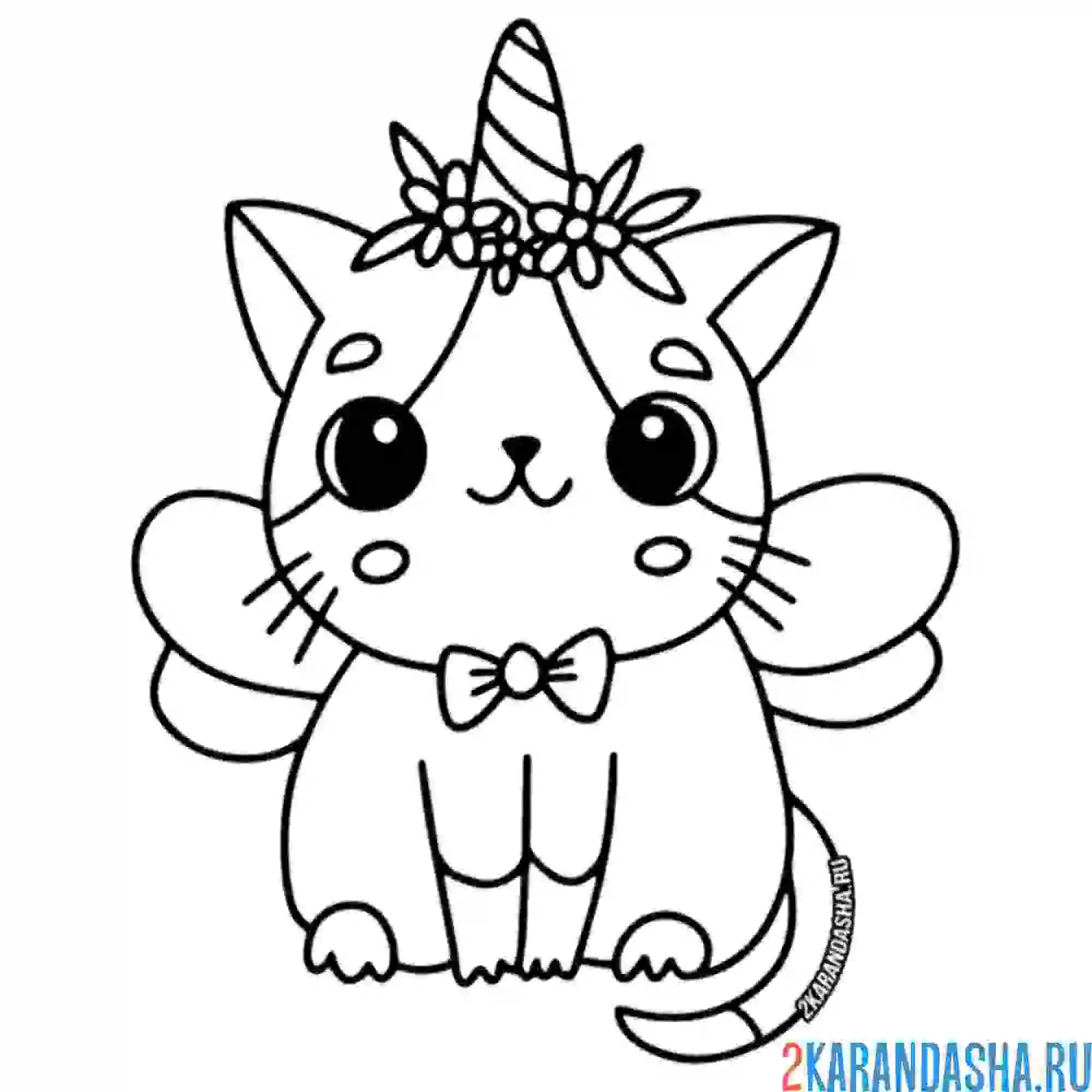 Раскраска толстый кот-единорог