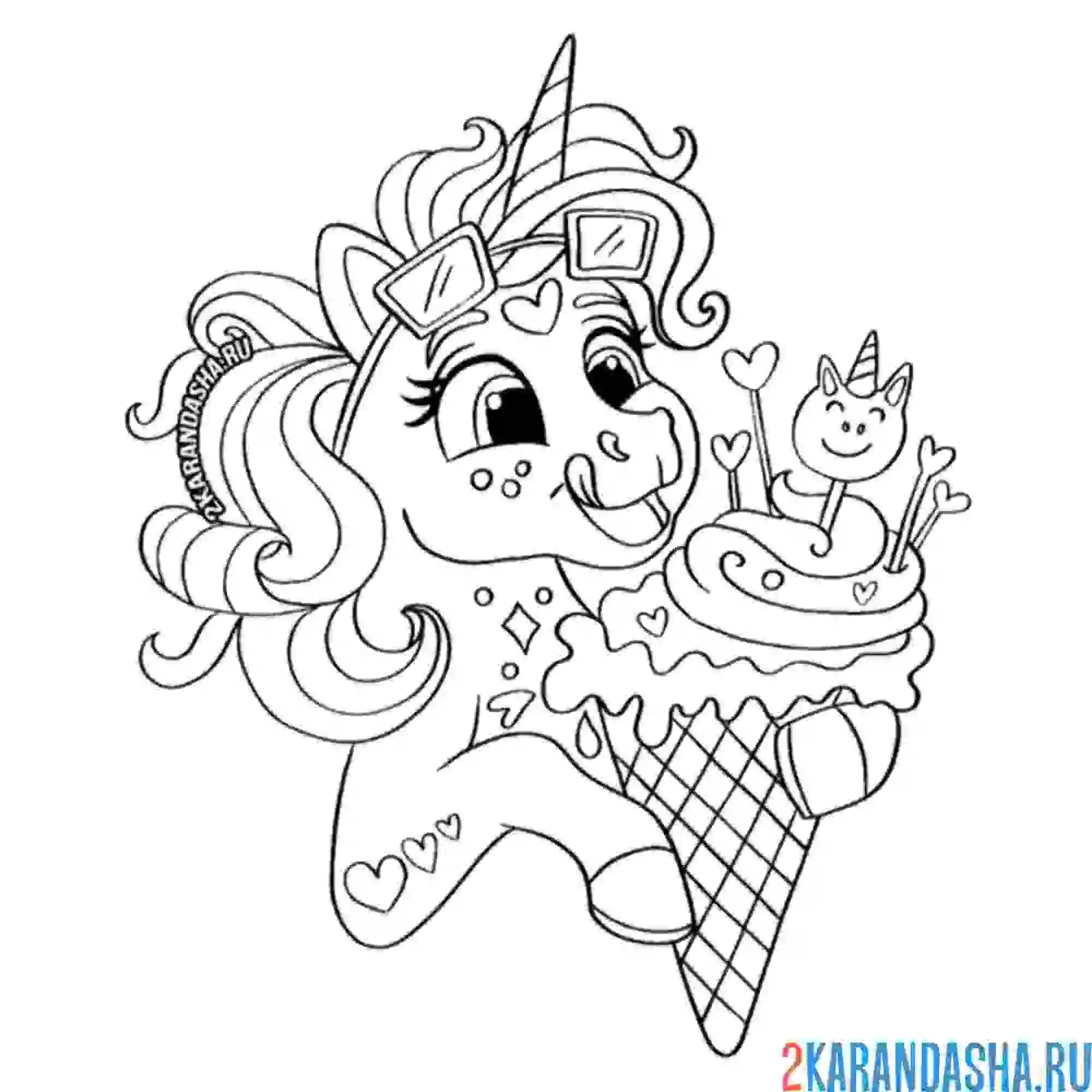 Раскраска единорог с мороженым