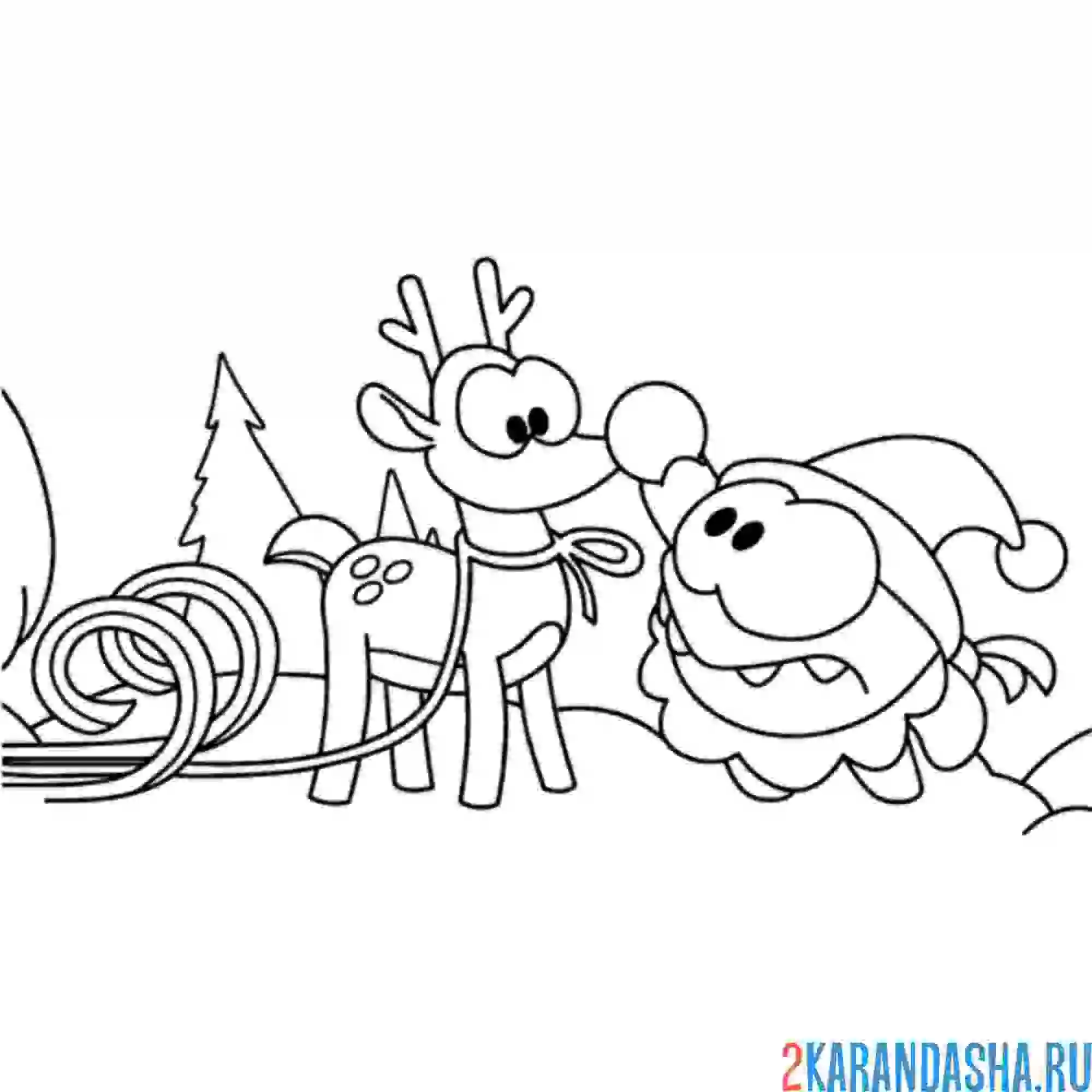 Раскраска ам-няма с новогодним оленем