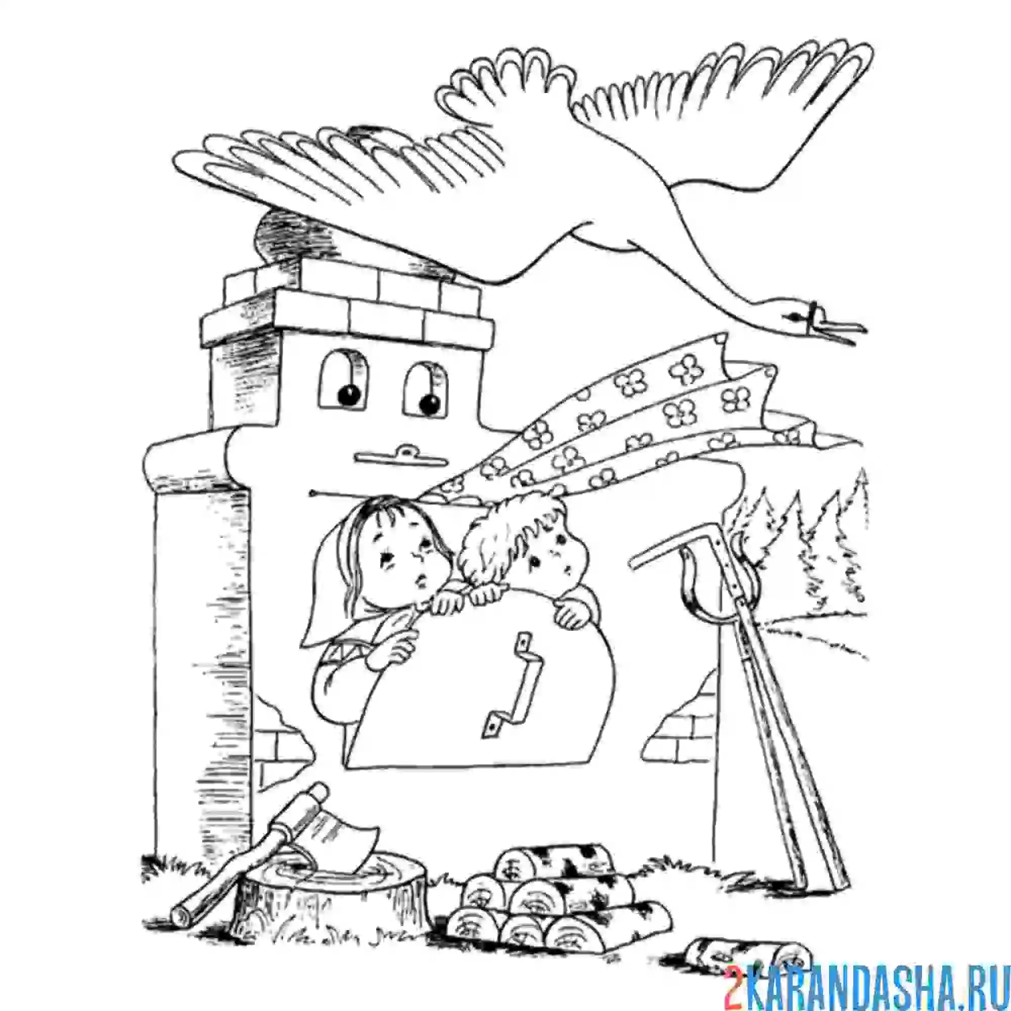 Раскраска гуси-лебеди сказка