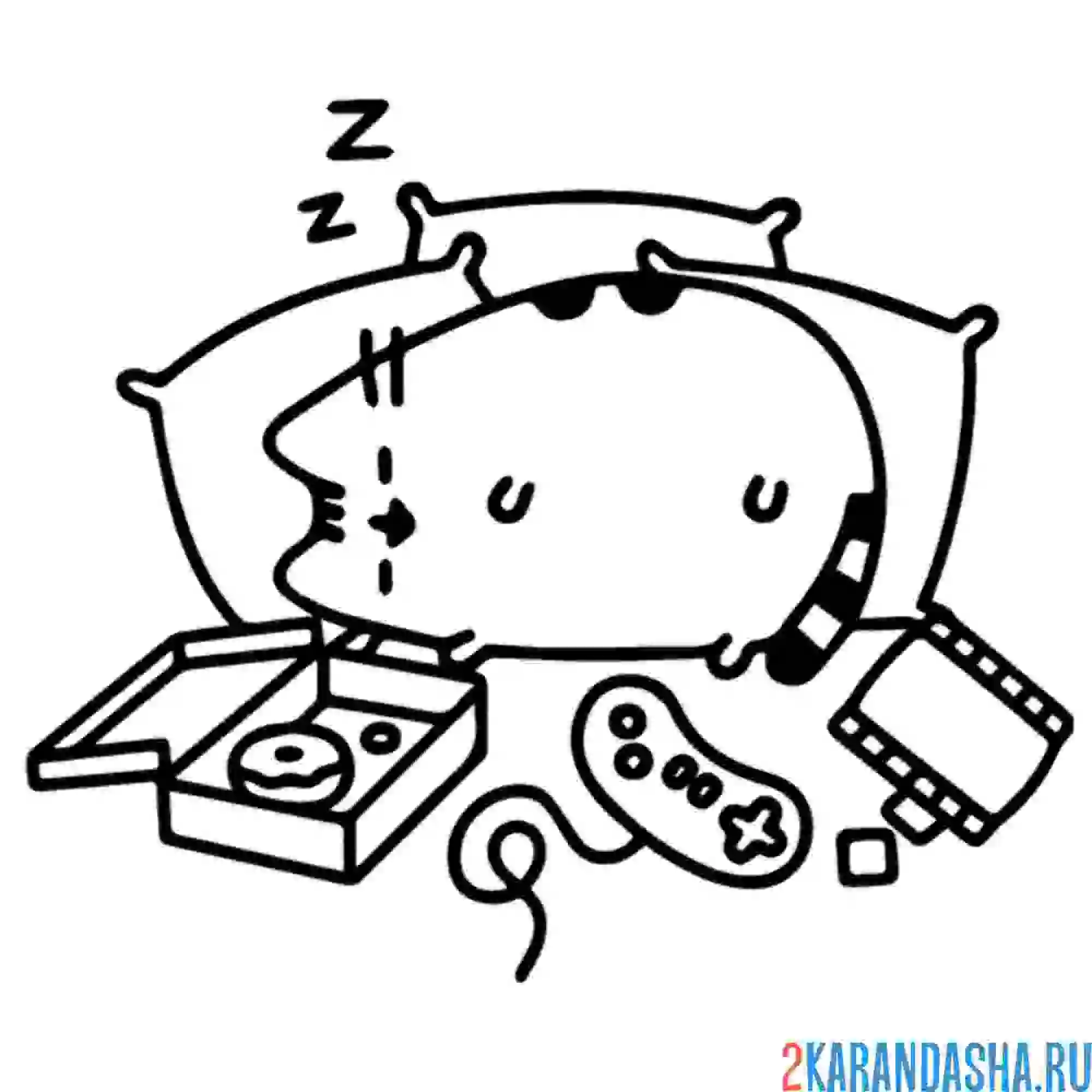 Раскраска кот пушин ленивый