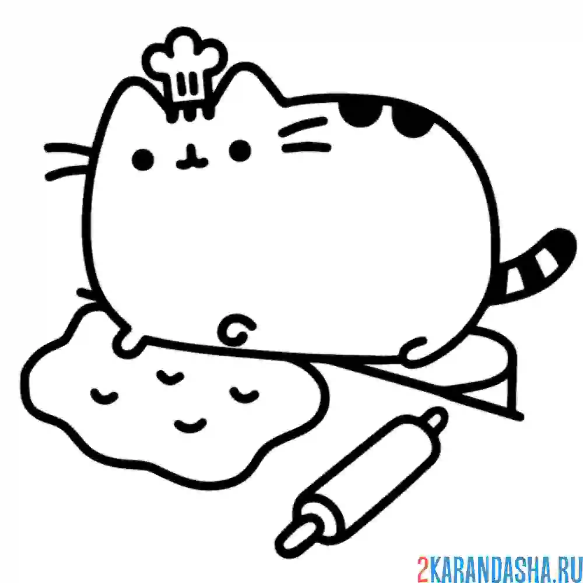 Раскраска кот пушин печет