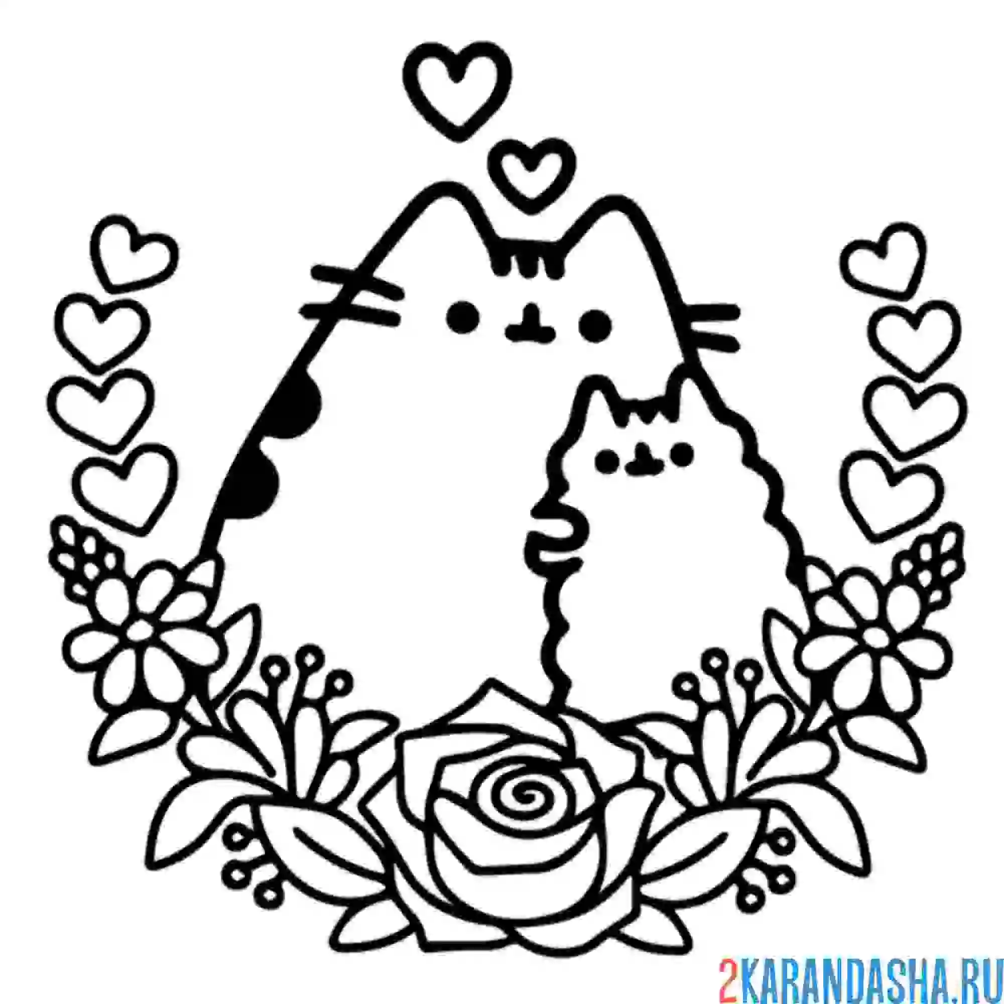 Раскраска кот пушин и пип любовь