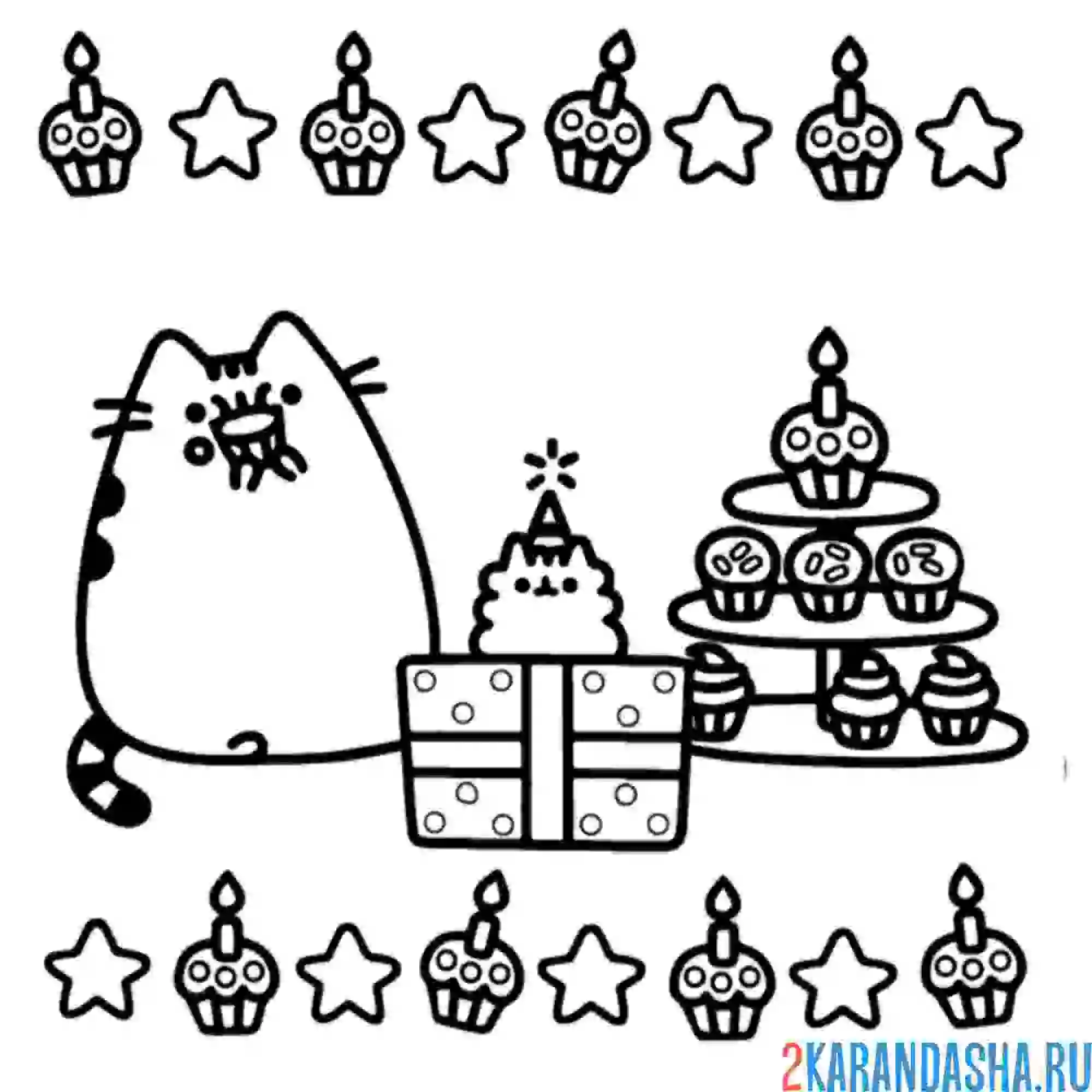 Раскраска кот пушин на новый год