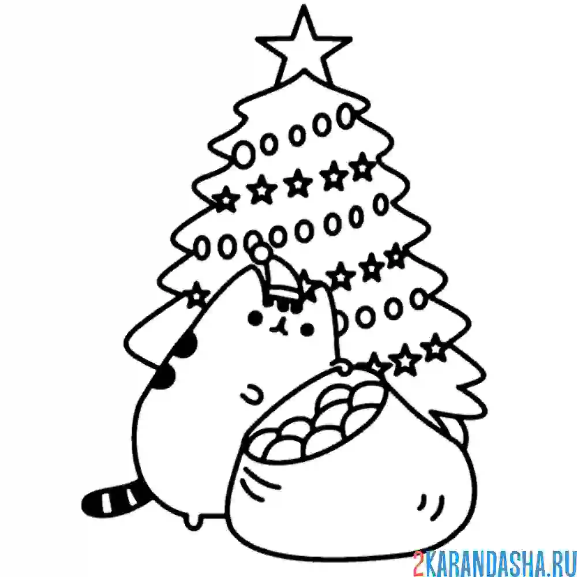 Раскраска кот пушин новый год