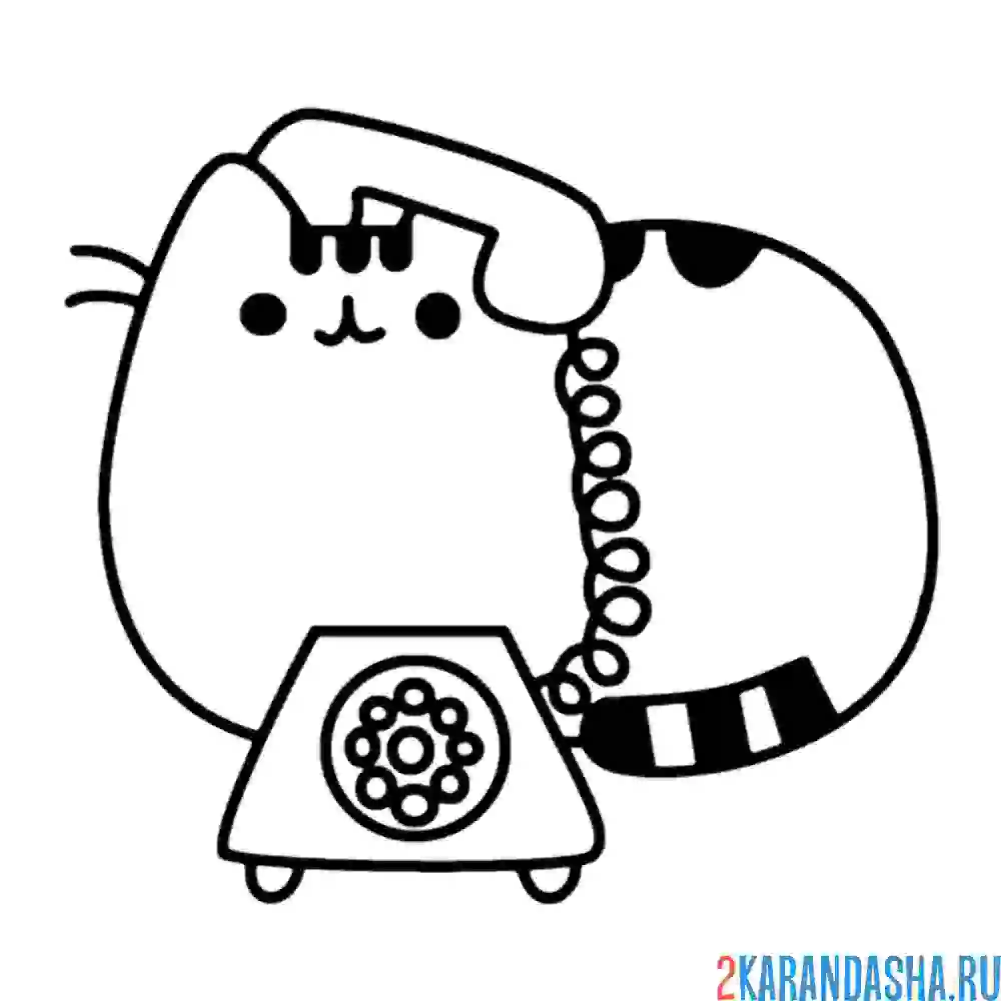 Раскраска телефон и кот пушин