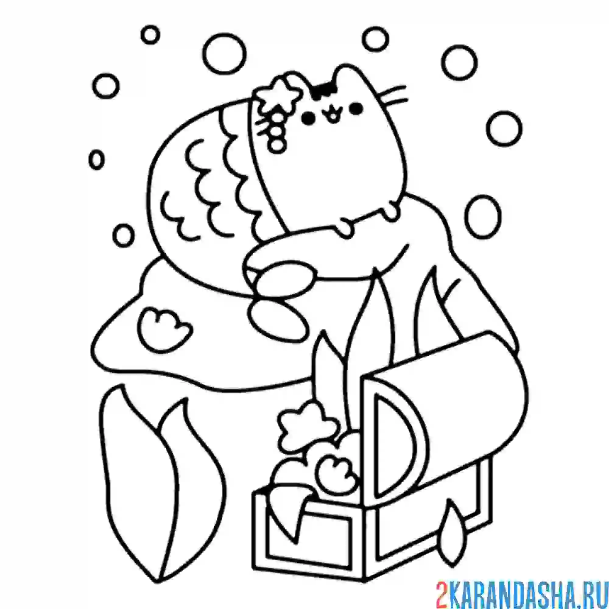 Раскраска кот пушин русалка