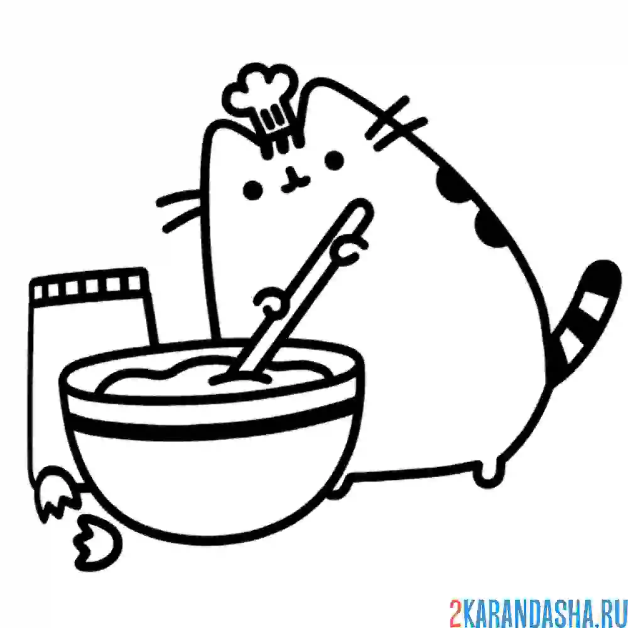 Раскраска кот пушин повар