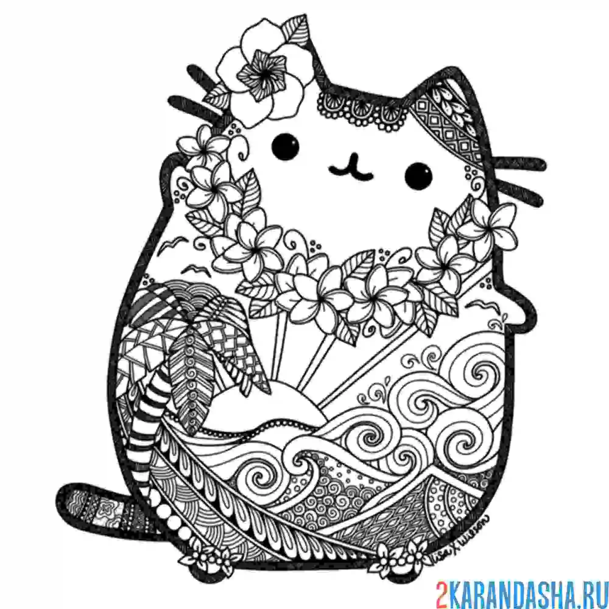 Раскраска кот пушин антистресс