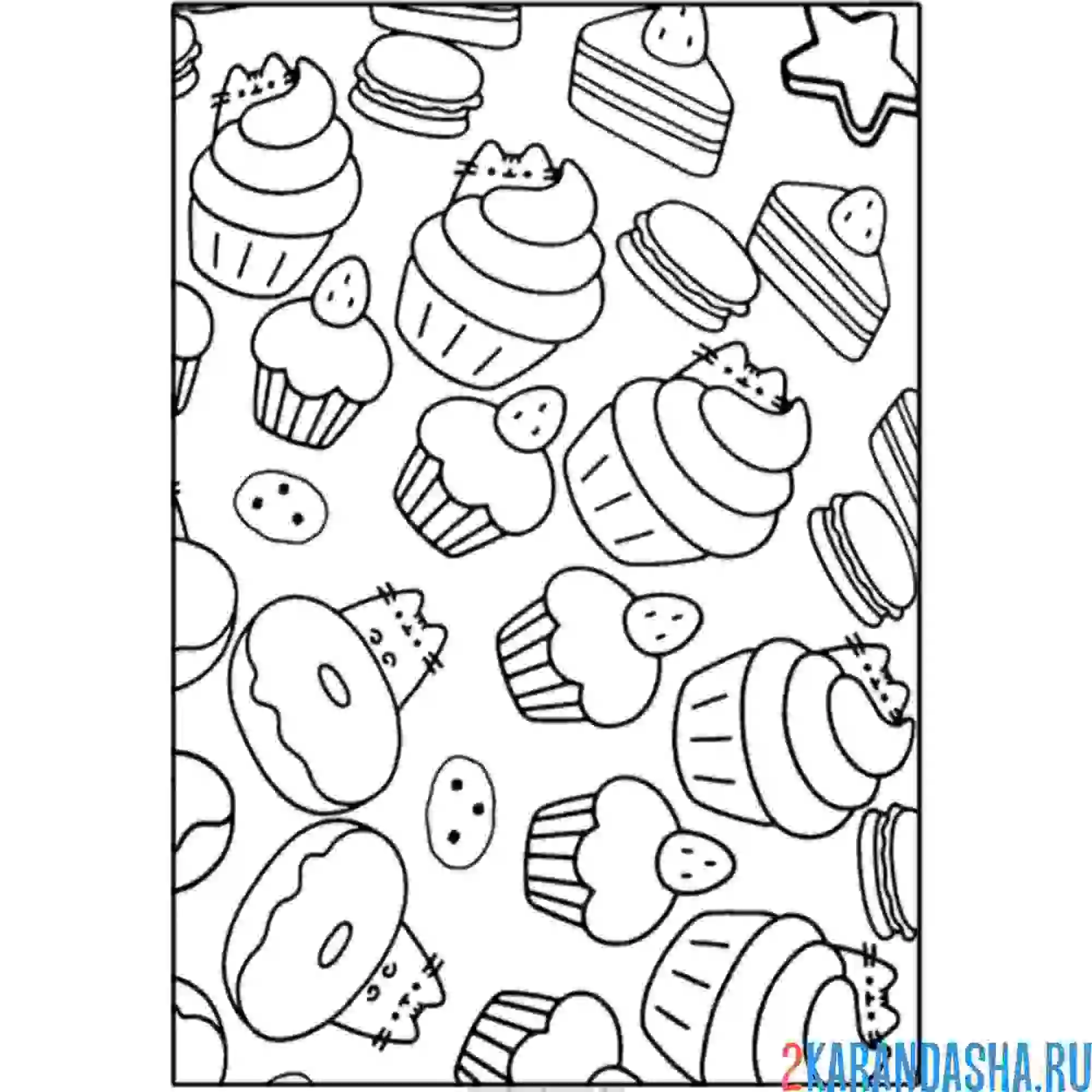 Раскраска кот пушин в кексах