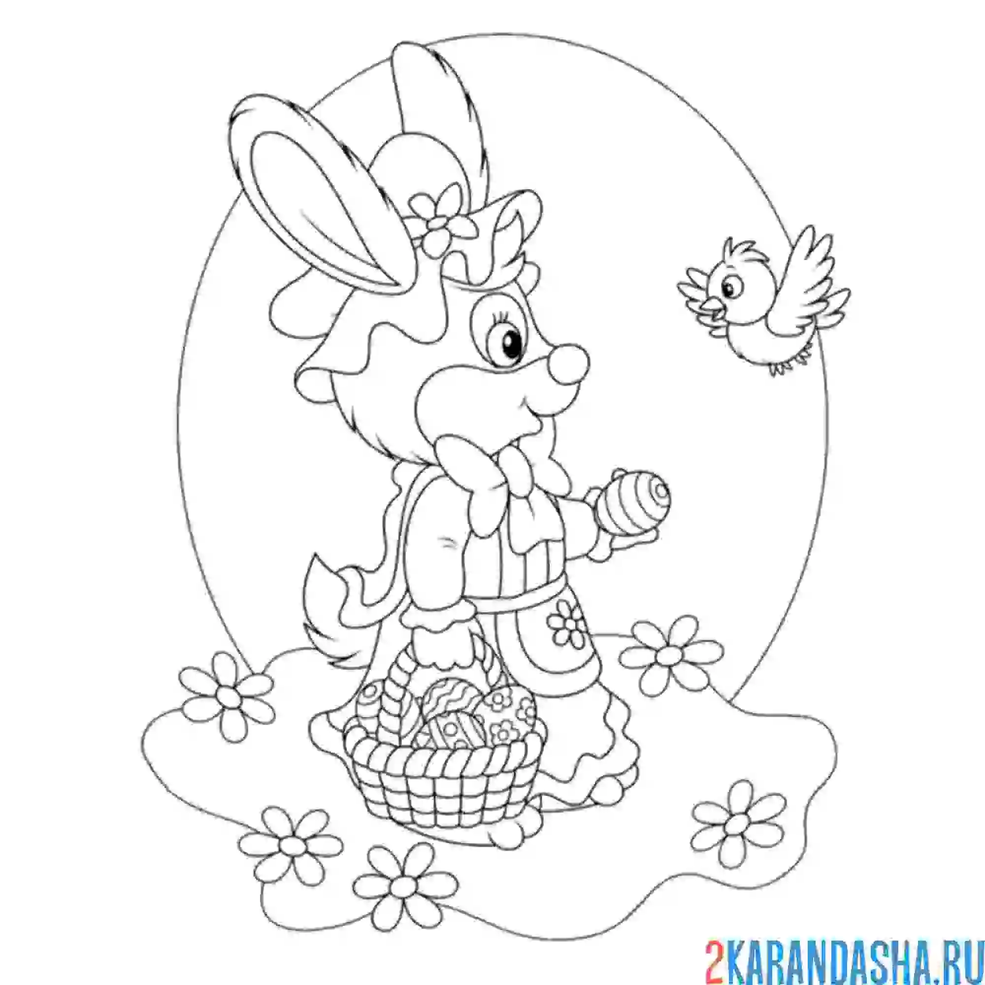 Раскраска кролик с яйцами