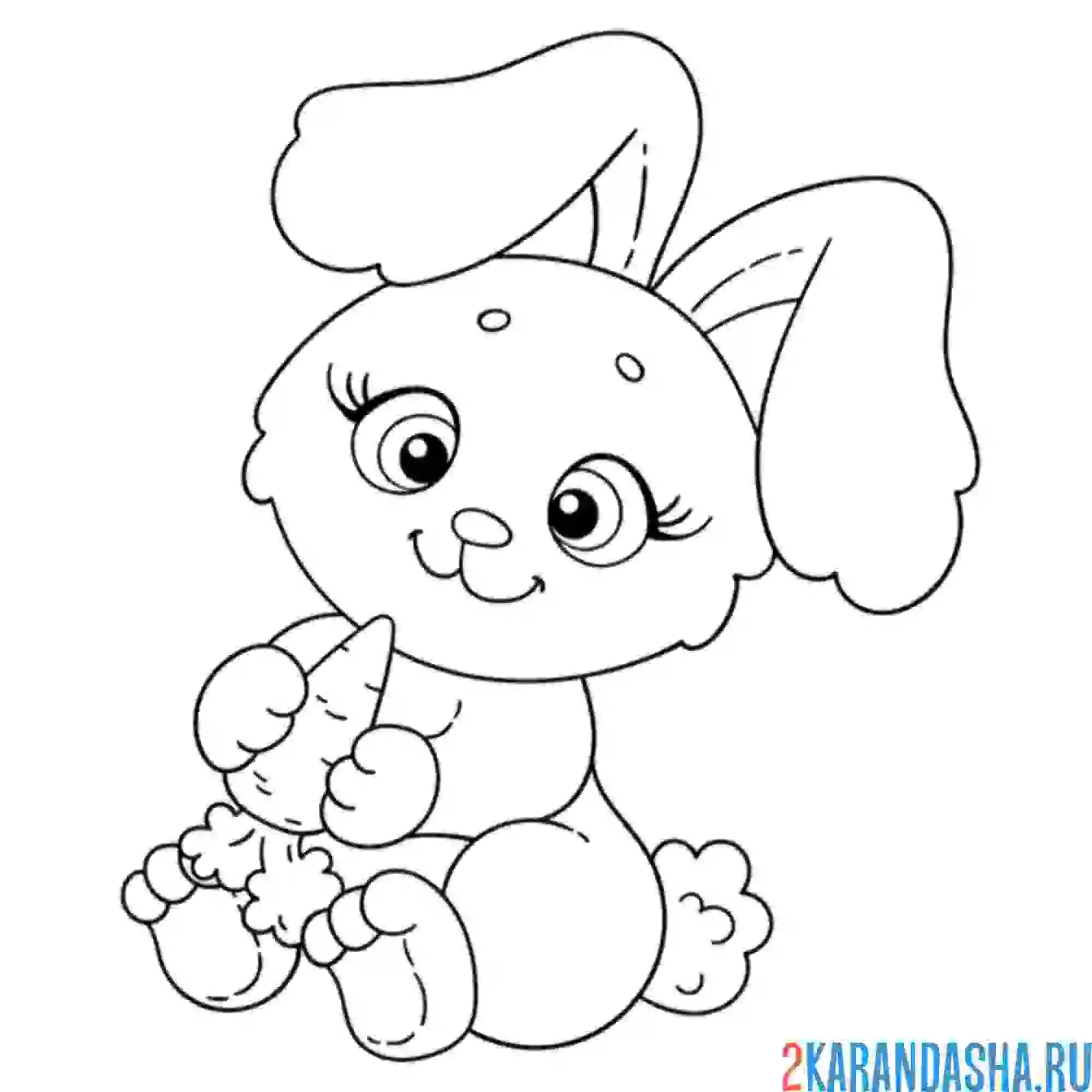 Раскраска милый заяц кролик с морковкой