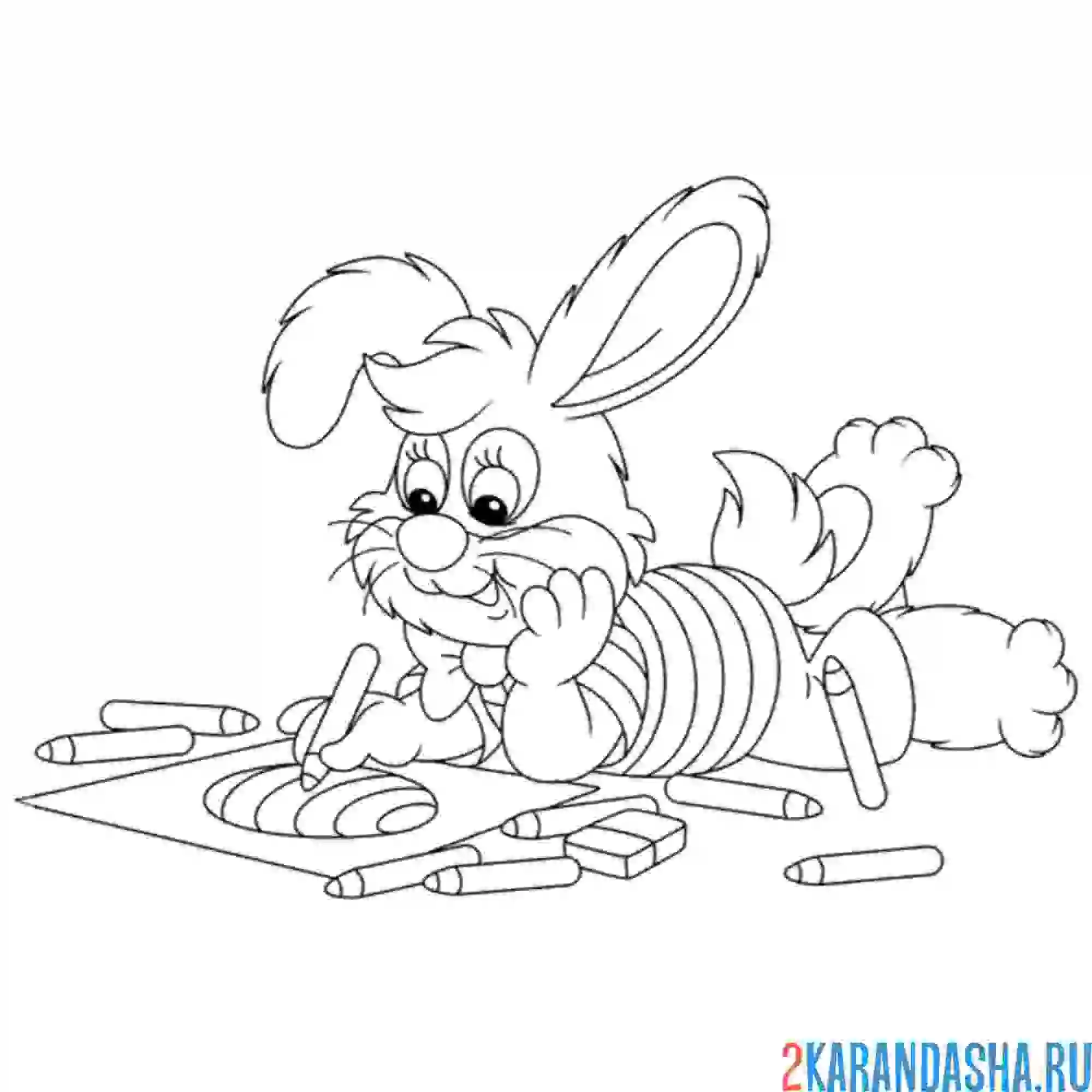 Раскраска заяц рисует