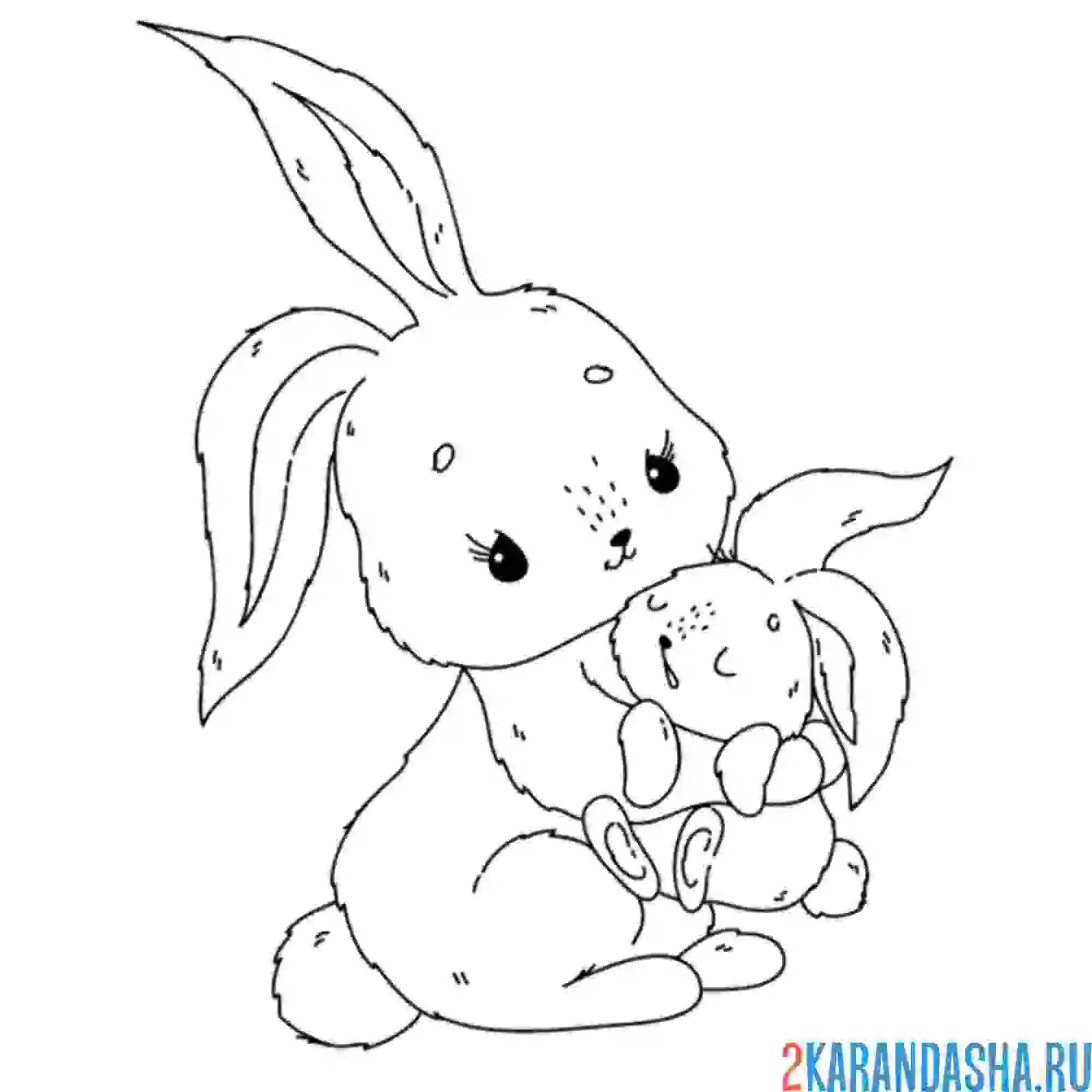 Раскраска мама и малыш зайка