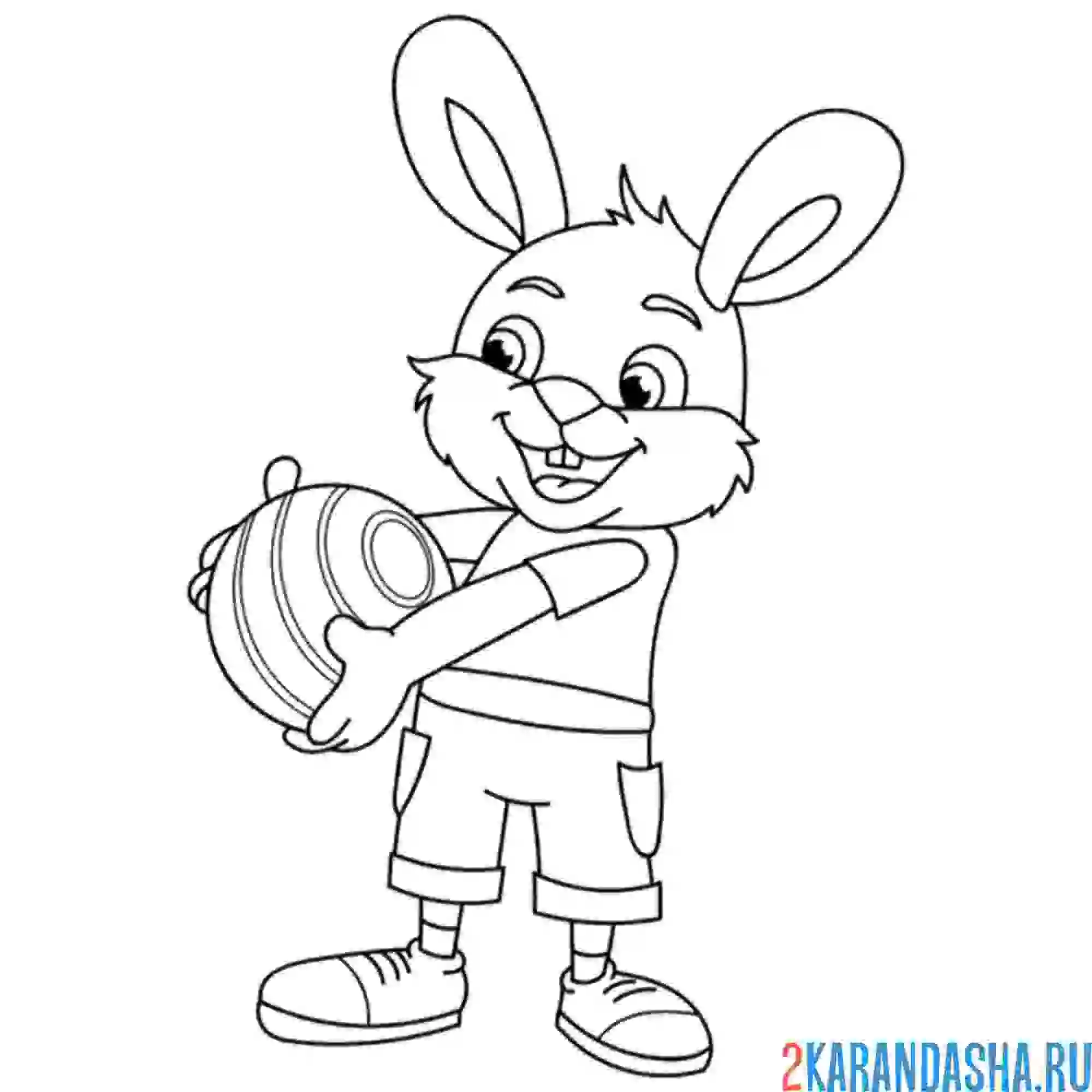 Раскраска заяц кролик играет с мячом