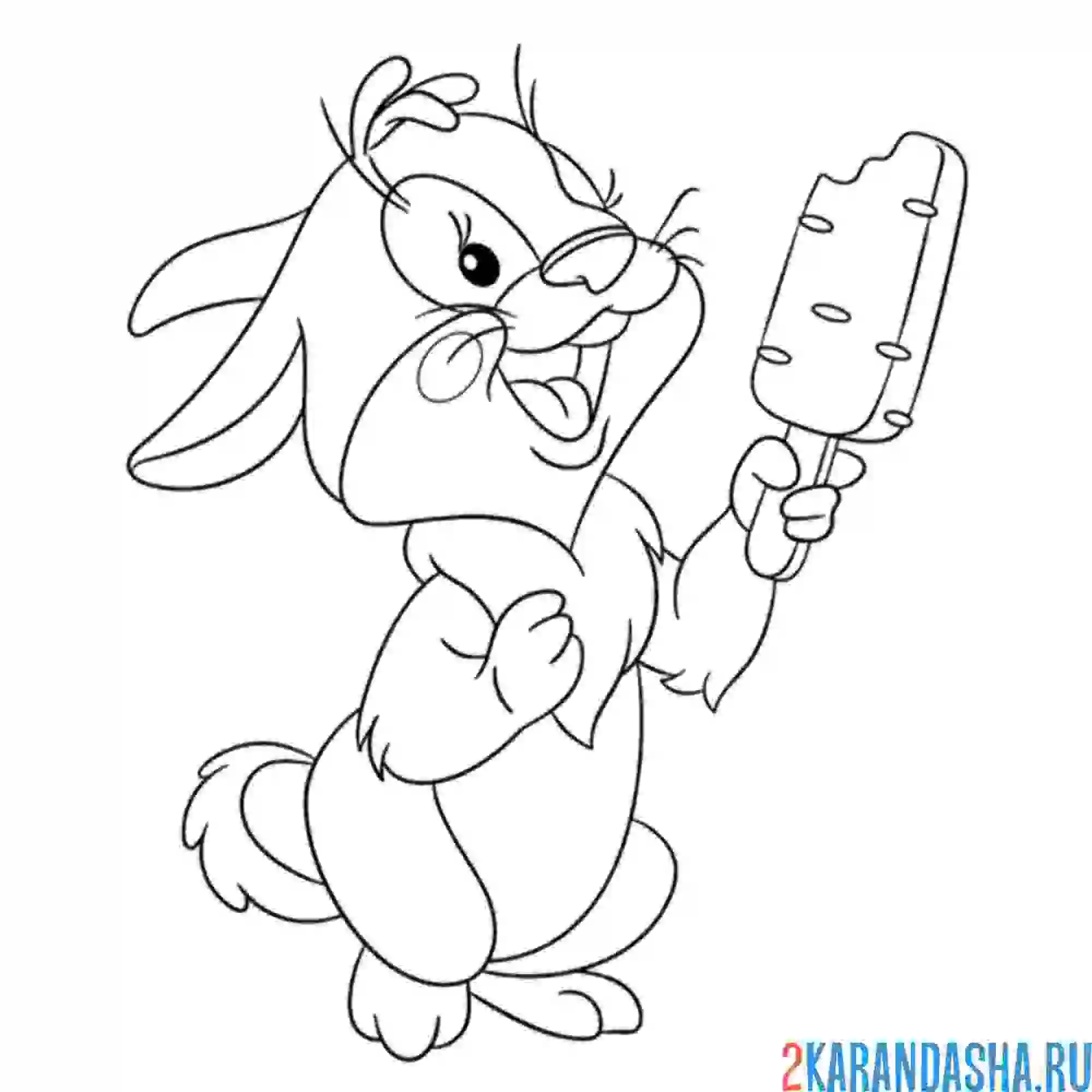 Раскраска кролик заяц ест мороженое