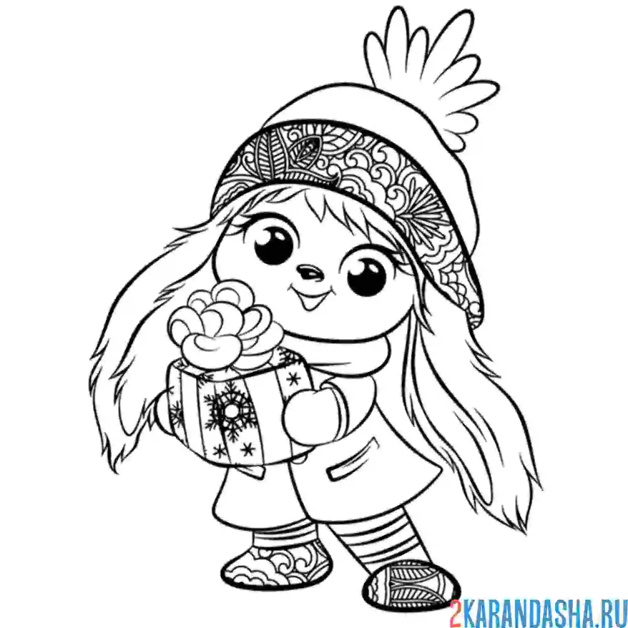 Раскраска кролик зайка зимой