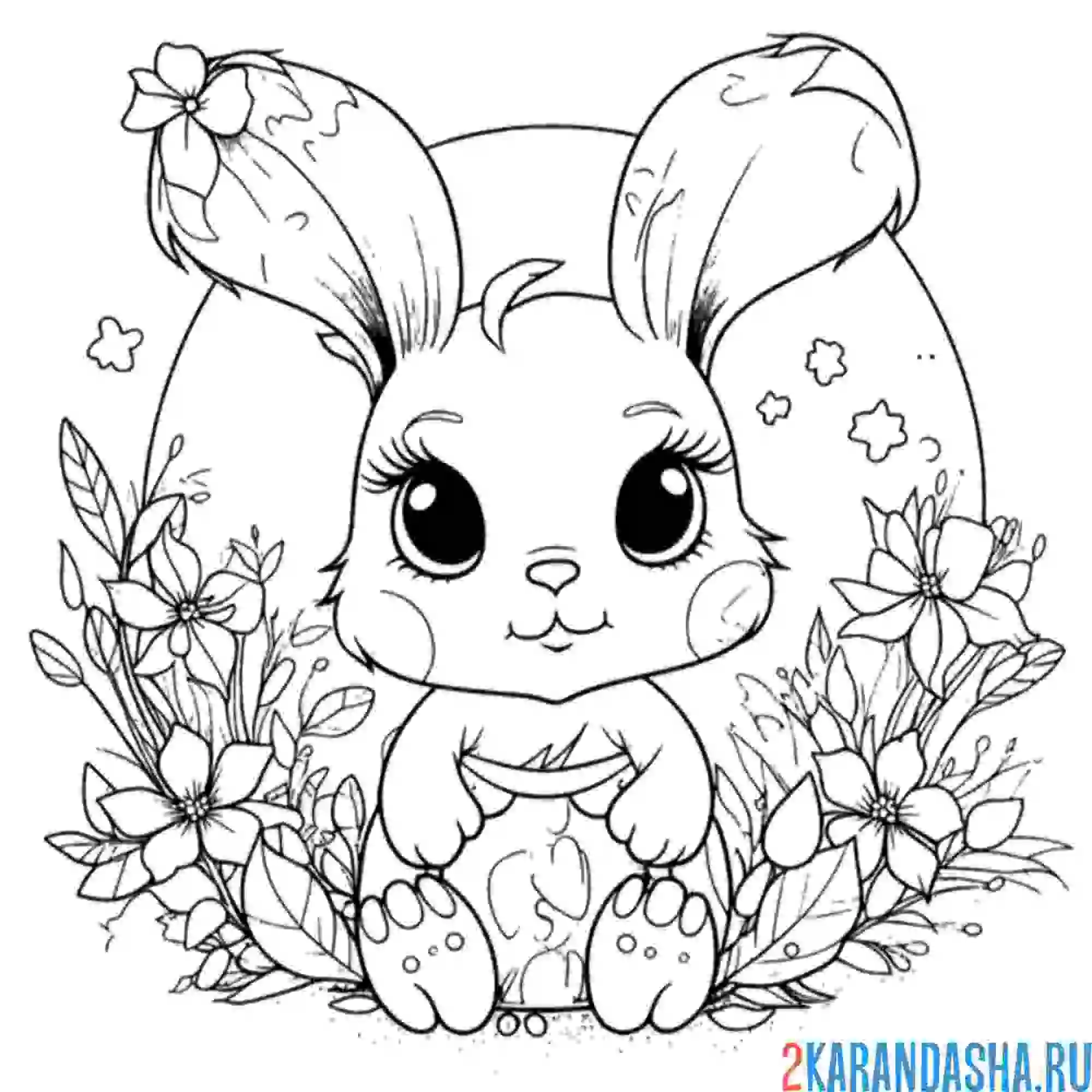 Раскраска зайка кролик в цветах