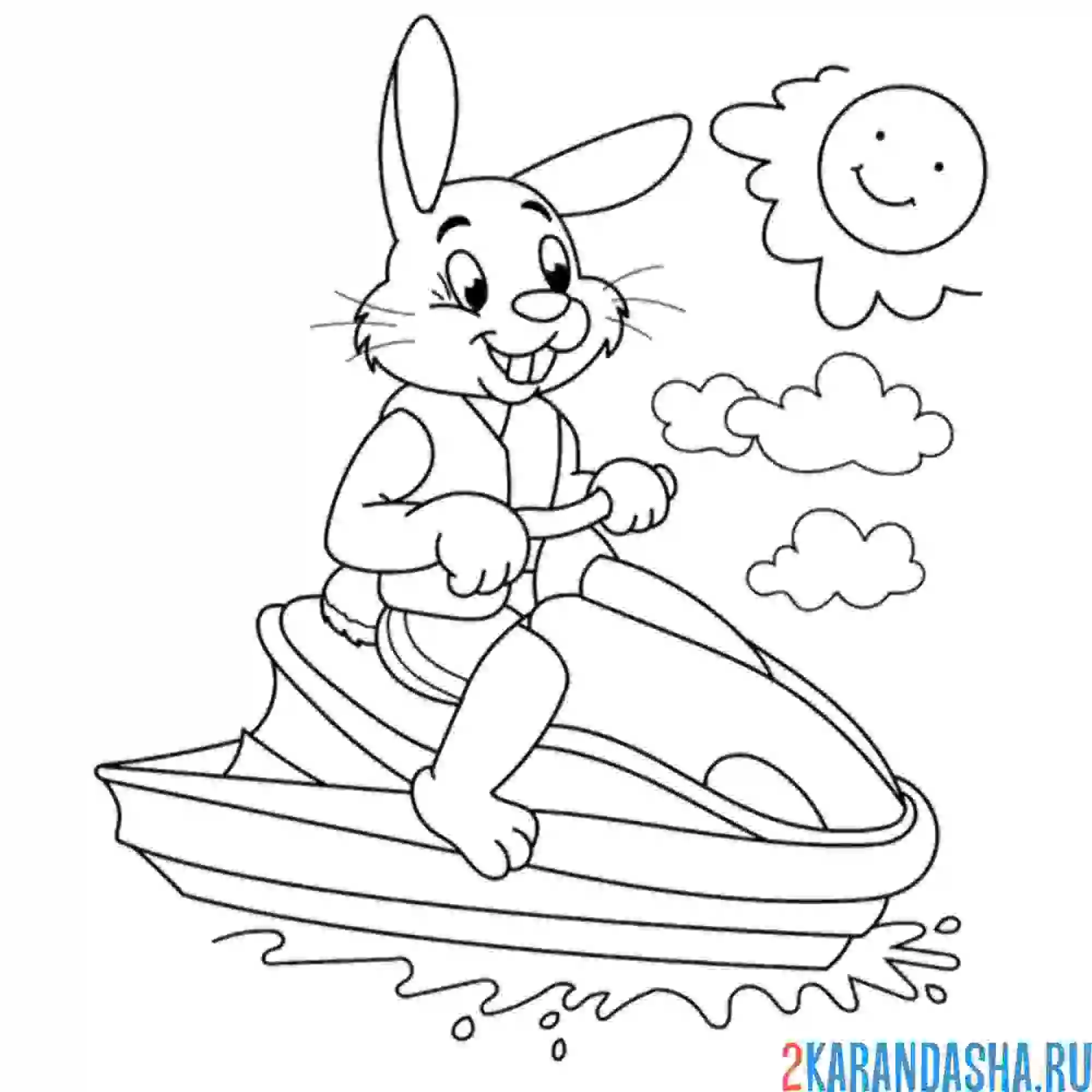 Раскраска заяц на гидроцикле