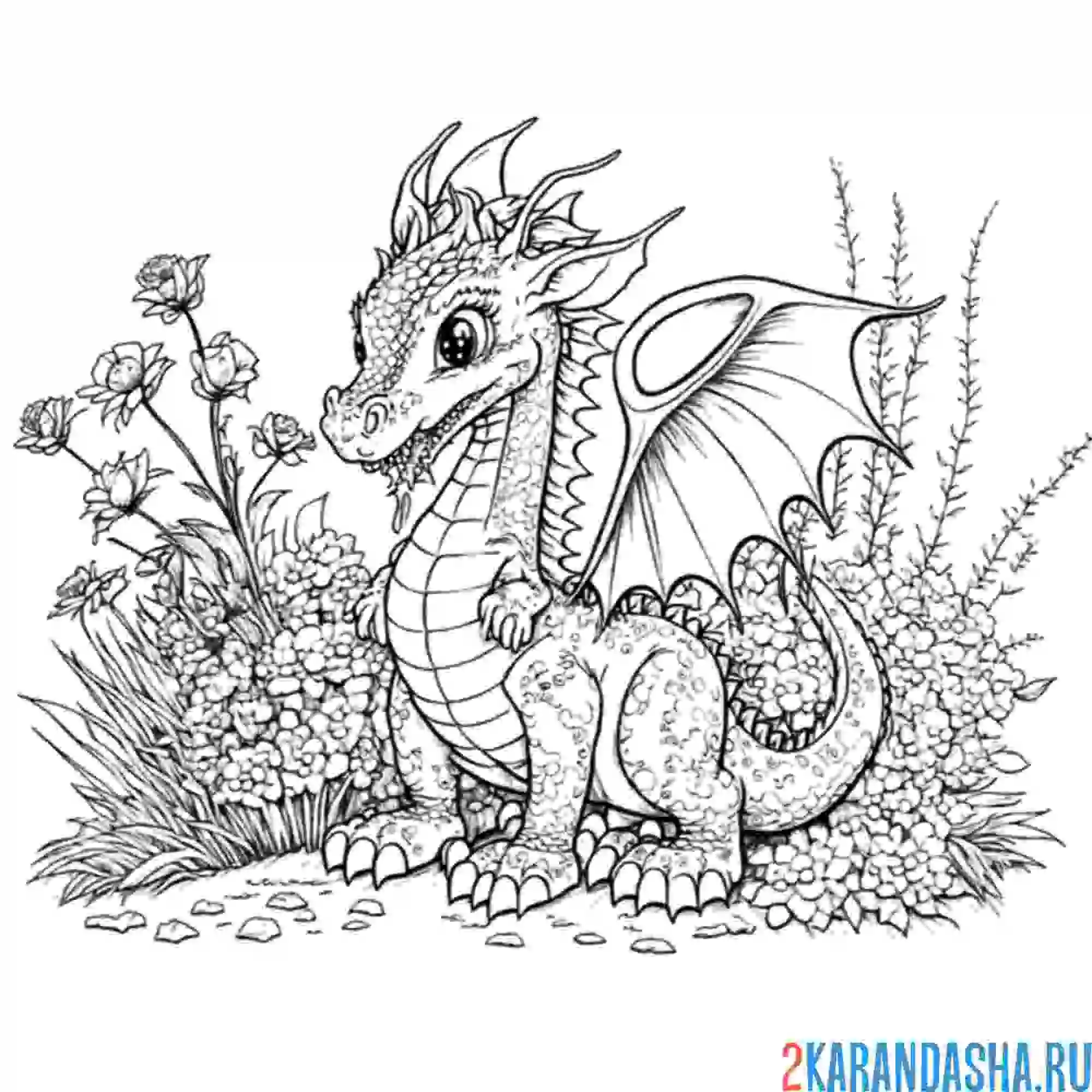 Раскраска дракон арт изображение